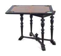 A Chinese Export Porcelain Inset Black Lacquered Wood Flip-Top Mahjong Table