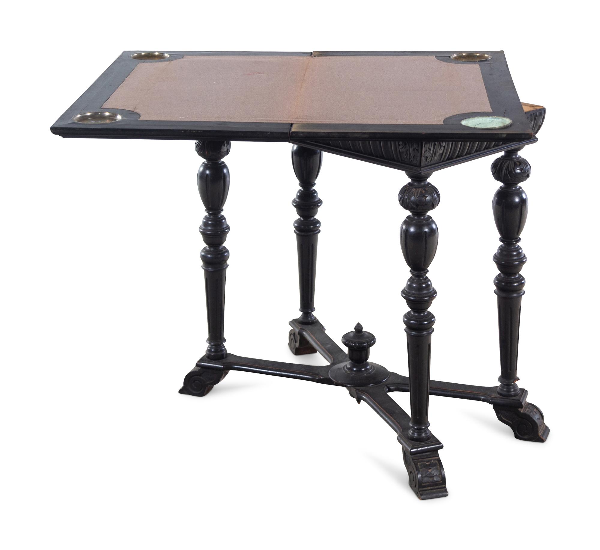 A Chinese Export Porcelain Inset Black Lacquered Wood Flip-Top Mahjong Table
