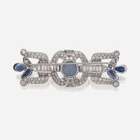 A star sapphire, sapphire, diamond, and platinum brooch, J.E. Caldwell & Co.