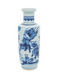 A Chinese Blue and White Porcelain Rouleau Vase