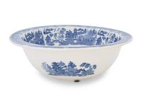 A Large English Blue and White Transfer Decorated Porcelain Basin