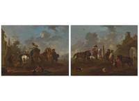 August Querfurt (Austrian, 1696-1761), A Pair: Cavalier Meeting; together with Hawking Party