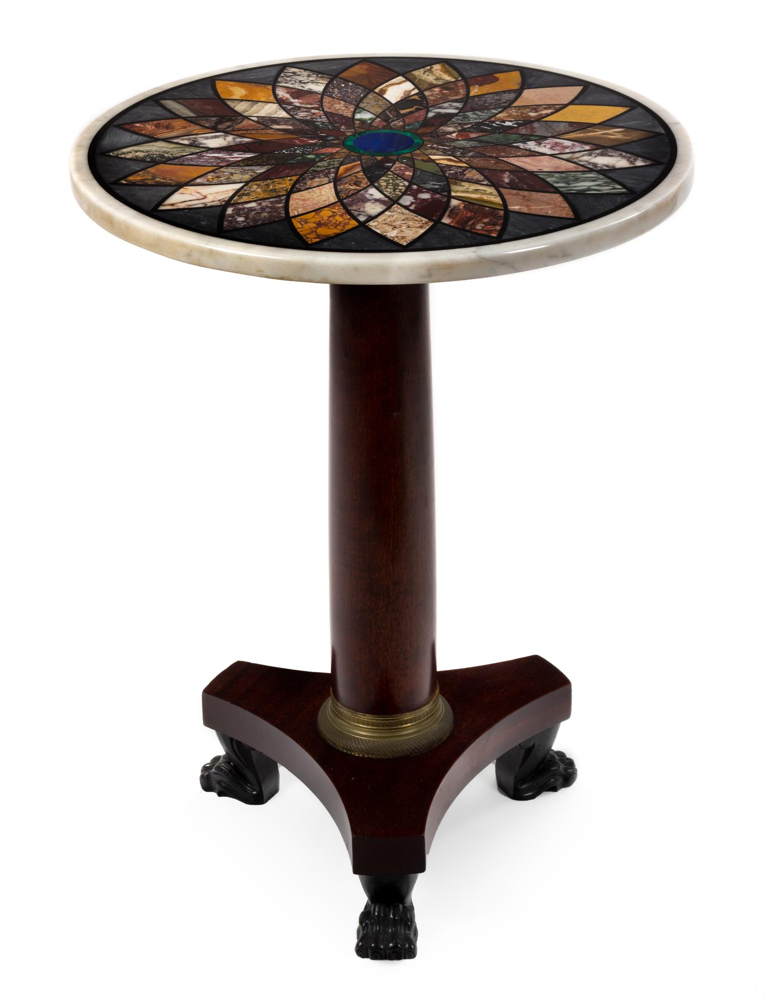 A Regency Rosewood and Specimen Marble Side Table Height 25 1/2 x diameter 19 1/2 inches. — 19TH CENTURY