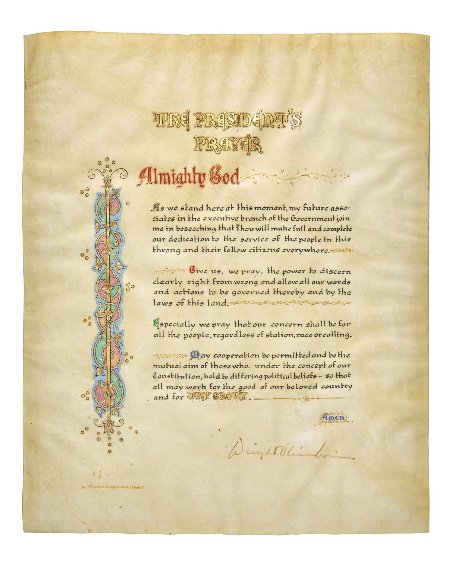 [Presidential] Eisenhower, Dwight D. Signed Illuminated Prayer Leaf