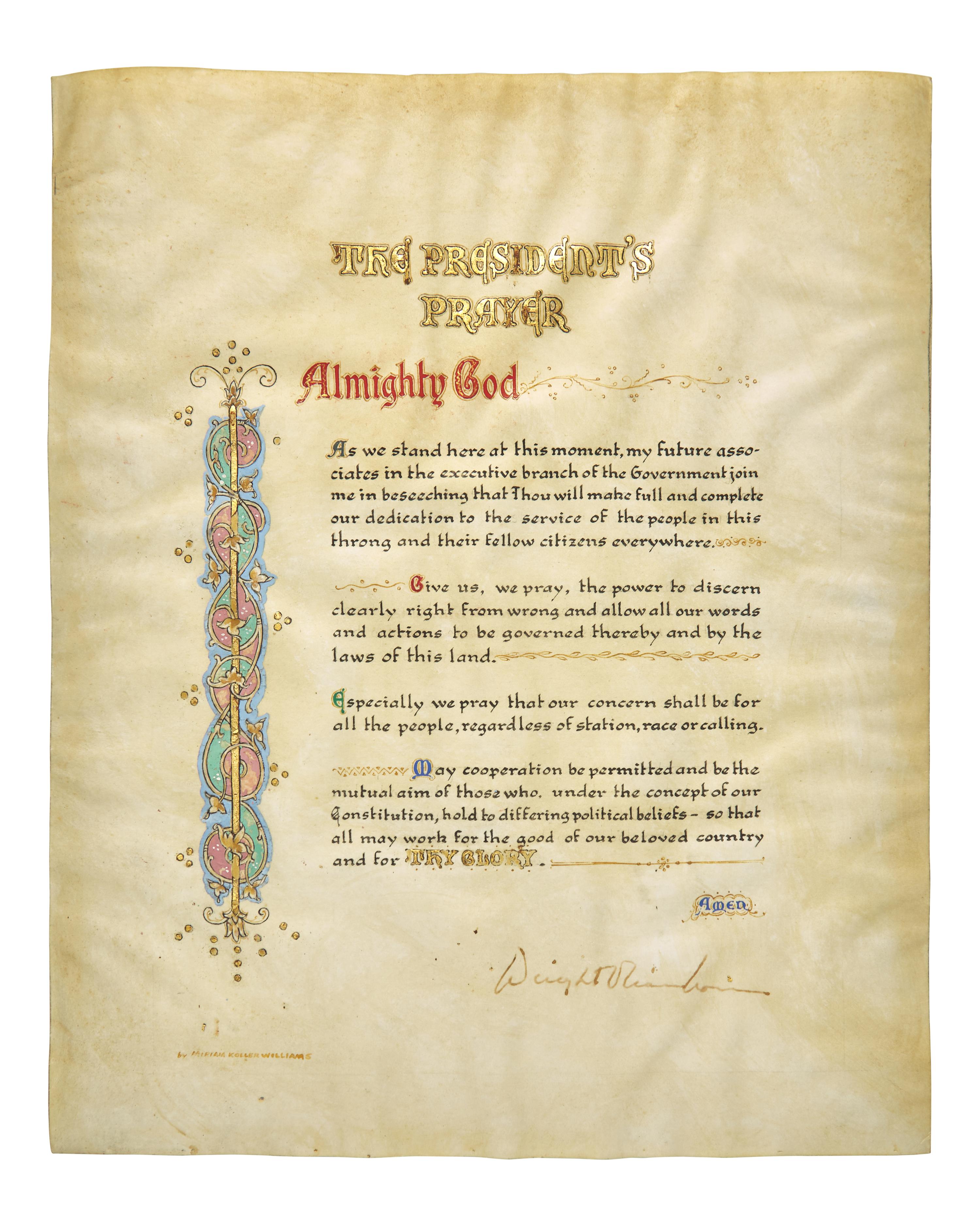 [Presidential] Eisenhower, Dwight D. Signed Illuminated Prayer Leaf