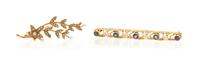 A Collection of Yellow Gold, Seed Pearl, Diamond and Sapphire Bar Brooches, 4.20 dwts.