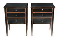 A Pair of Mirror-Veneered Night Tables Height 28 x width 20 1/2 x depth 15 1/2 inches. — 20TH CENTURY