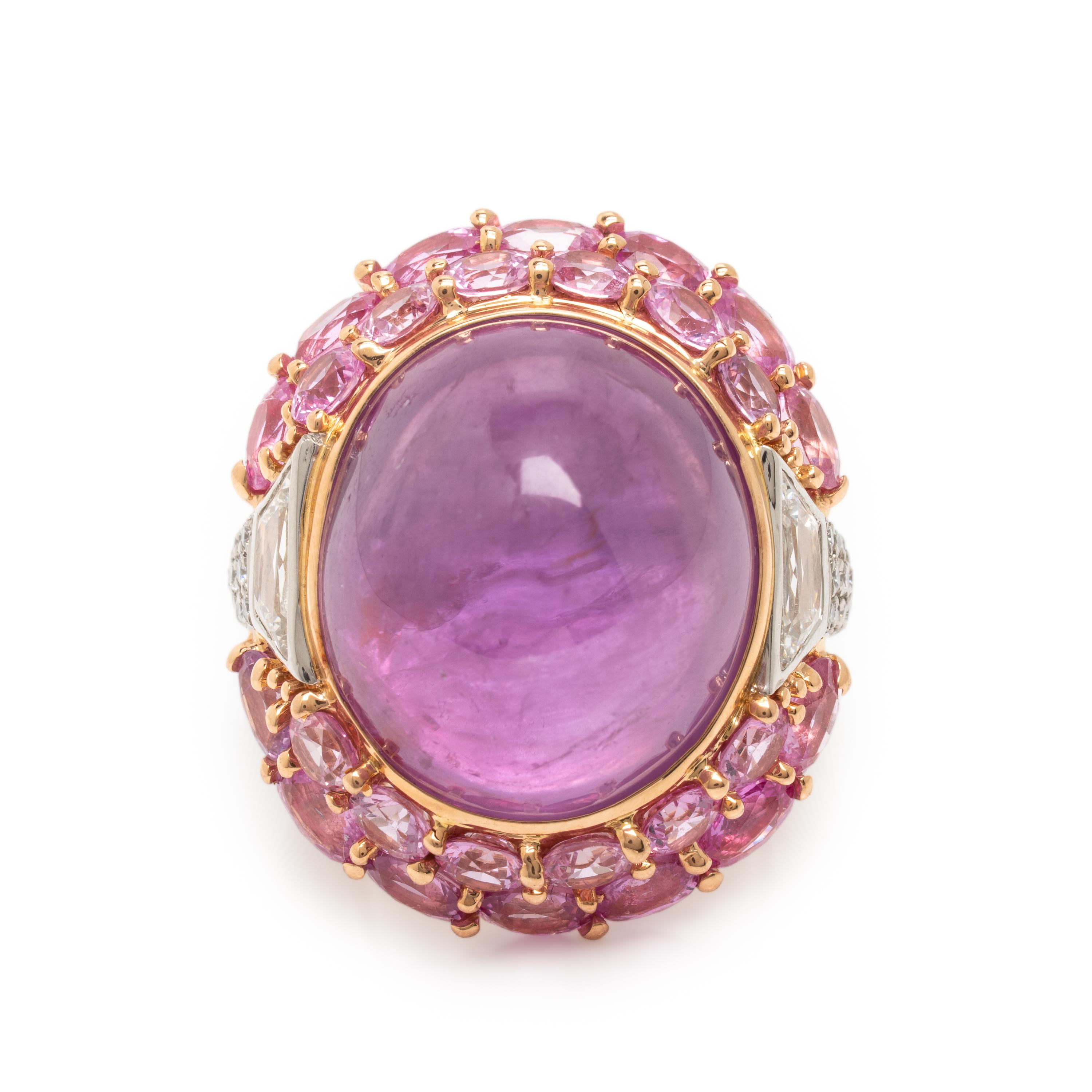 Pink Ceylon Sapphire, Diamond, Rose Gold, and Platinum Ring