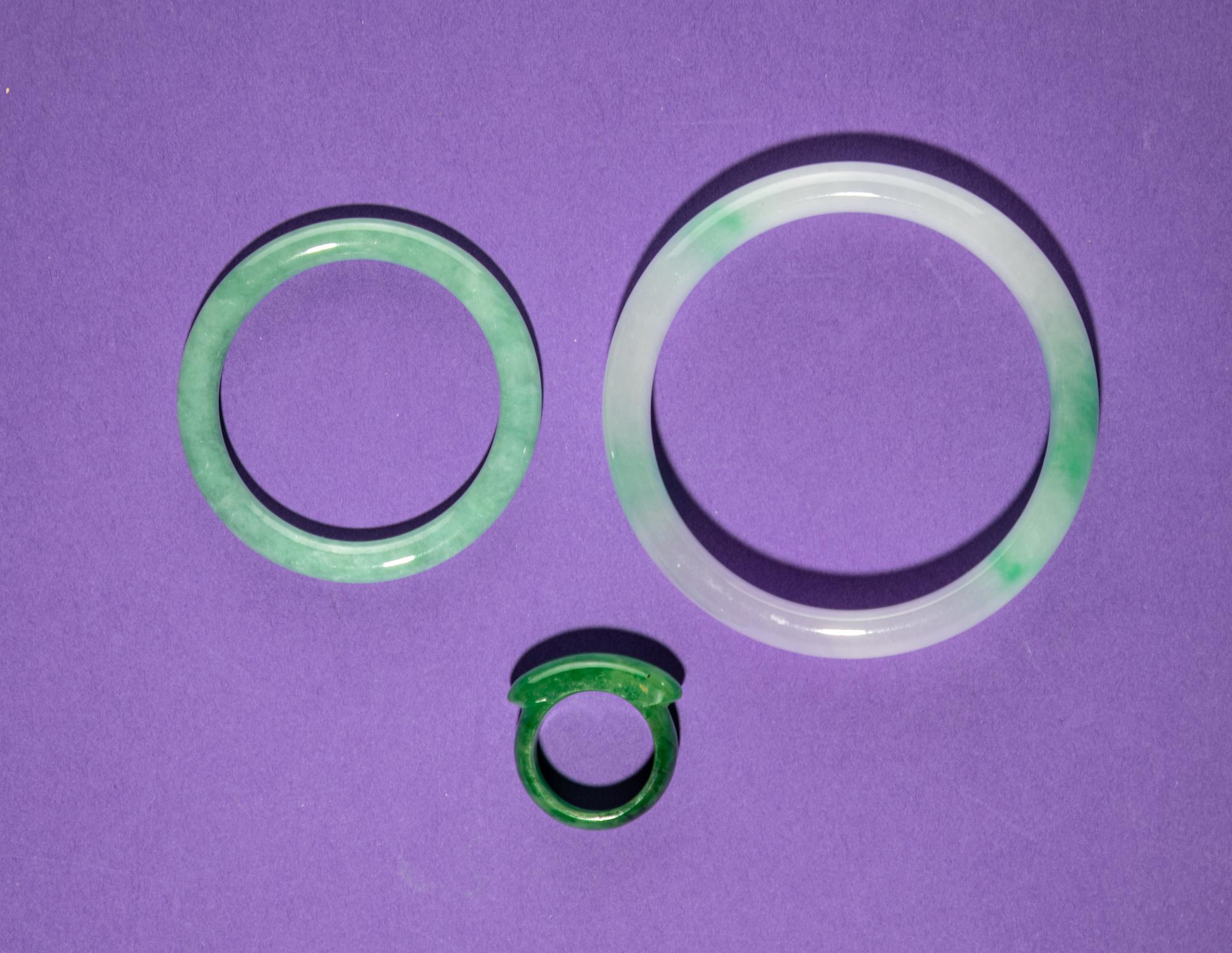 Three Chinese Jadeite Jewelry Pieces