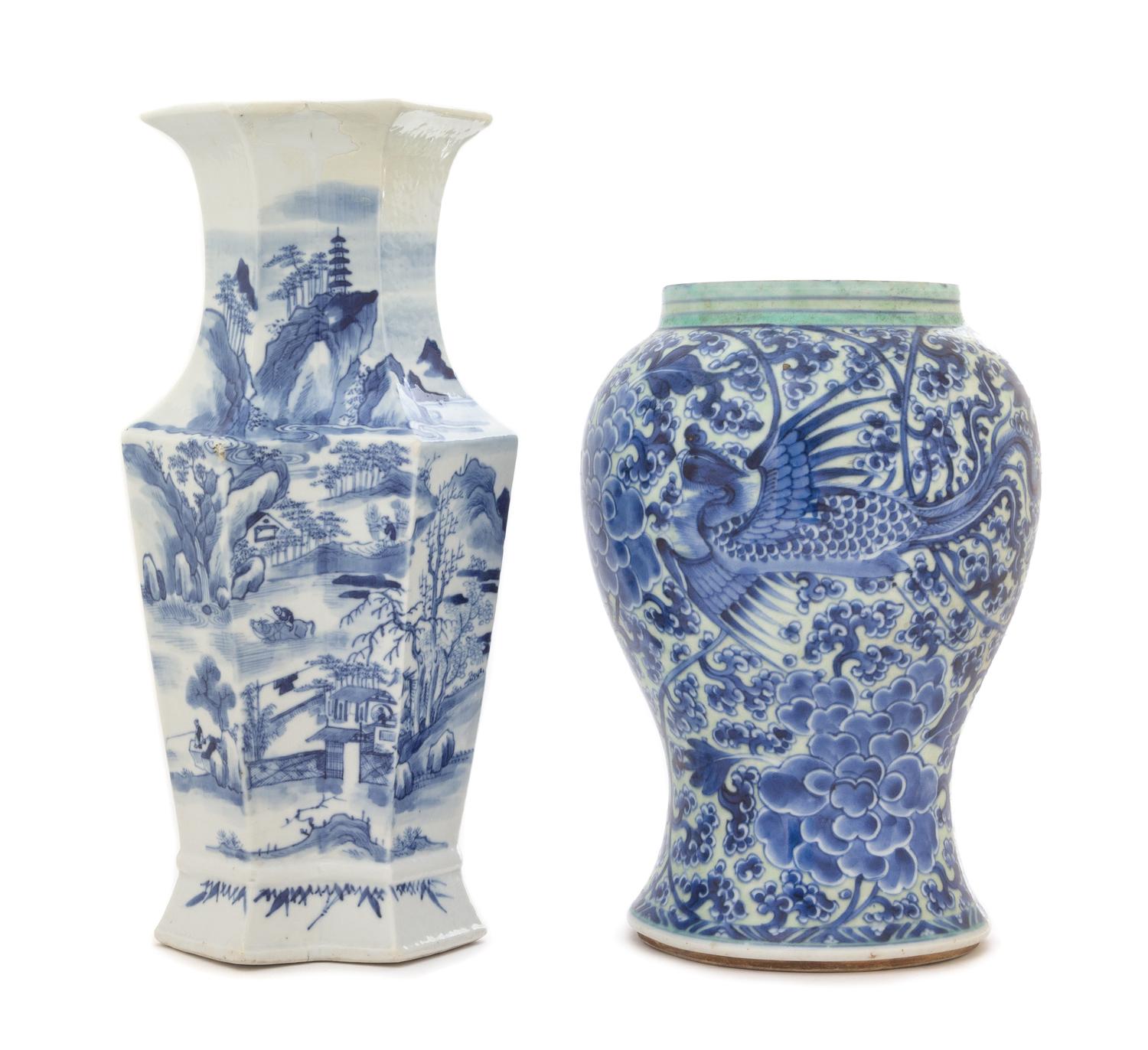 Two Blue and White Porcelain Vases Height 13 inches. — 19TH CENTURY