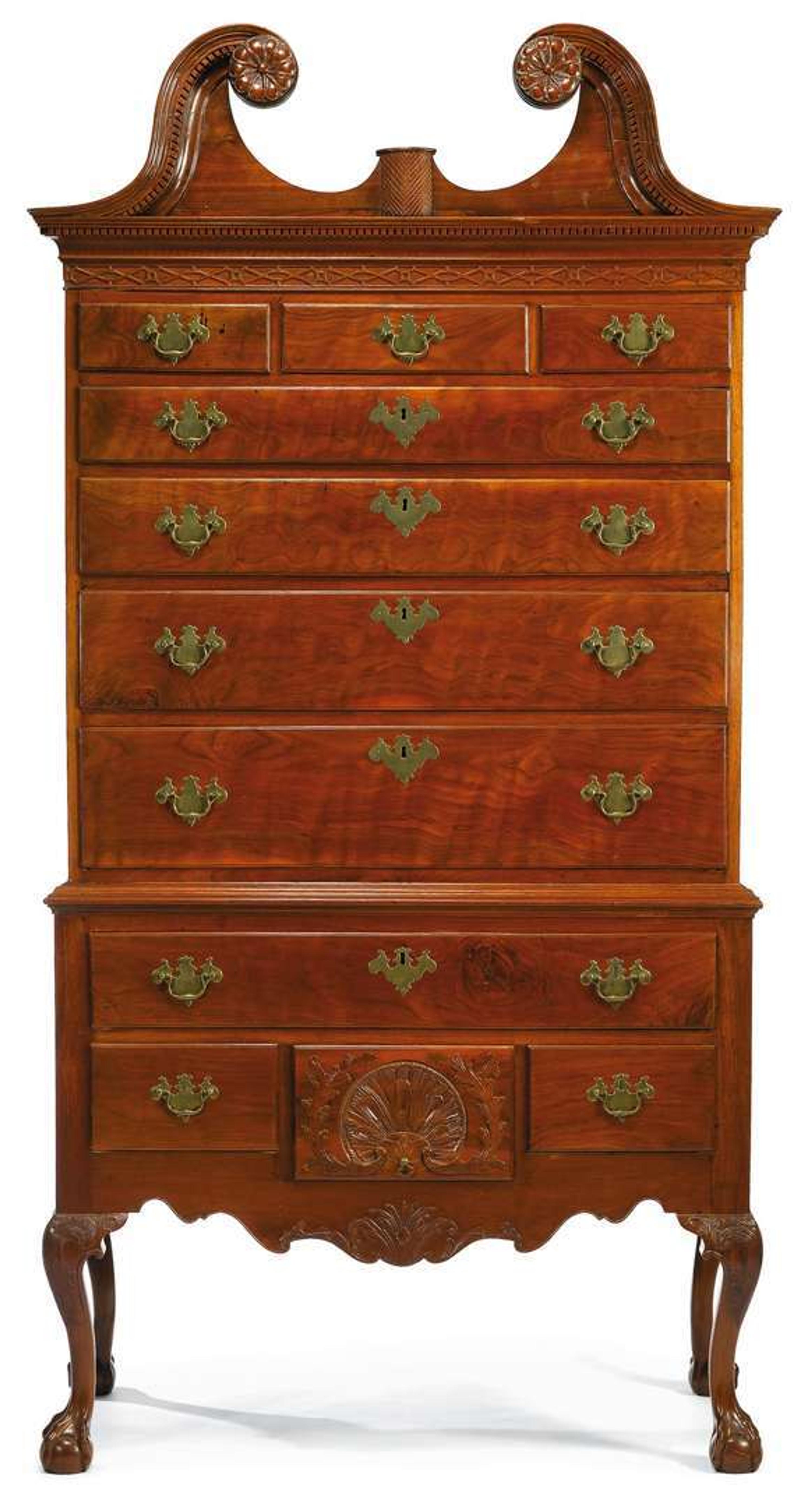 Chippendale walnut high chest philadelphia, pa, 18th century