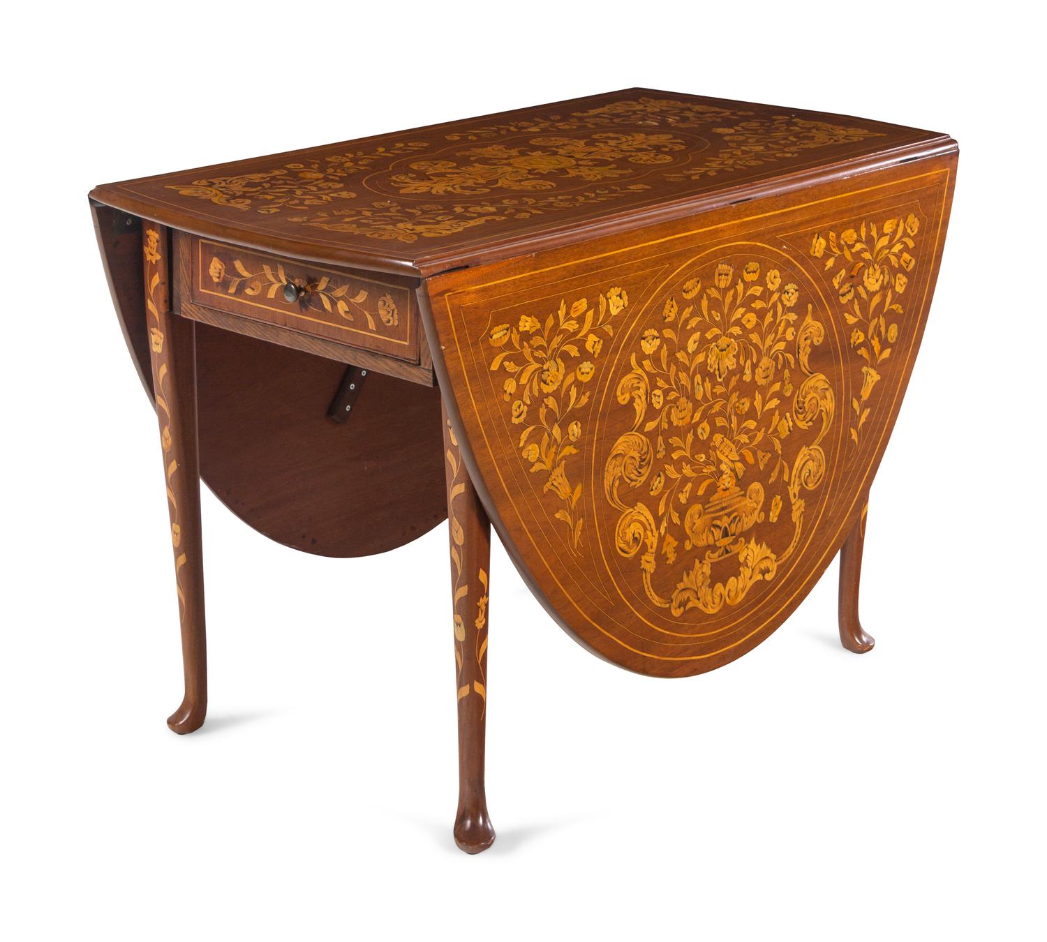 A Dutch Marquetry Drop-Leaf Gate-Leg Table