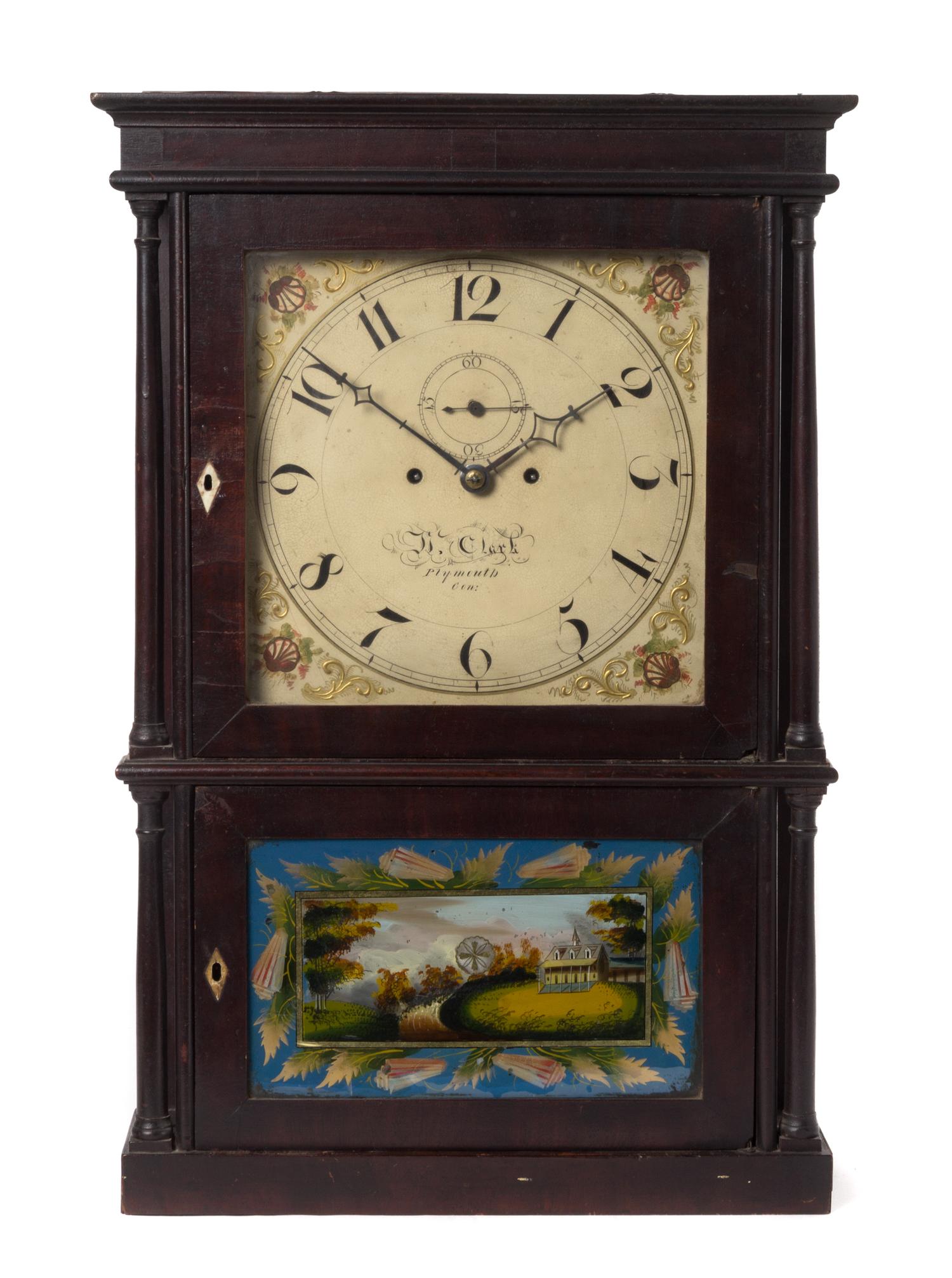 A Federal Mahogany Shelf Clock Height 26 1/4 x width 17 1/2 x depth 4 1/2 inches. — HERMAN CLARK, PLYMOUTH, CONNECTICUT, CIRCA 1820
