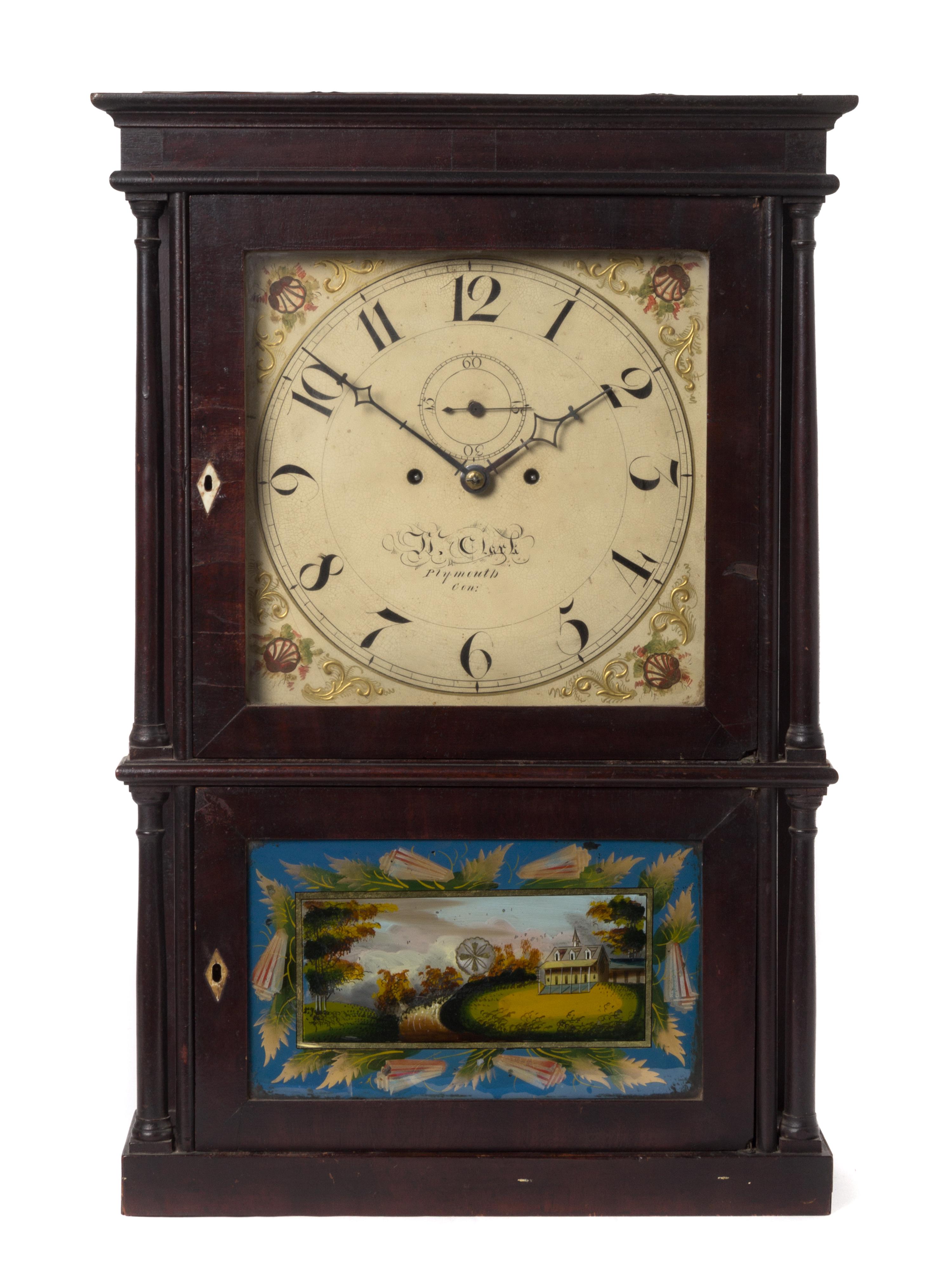 A Federal Mahogany Shelf Clock Height 26 1/4 x width 17 1/2 x depth 4 1/2 inches. — HERMAN CLARK, PLYMOUTH, CONNECTICUT, CIRCA 1820