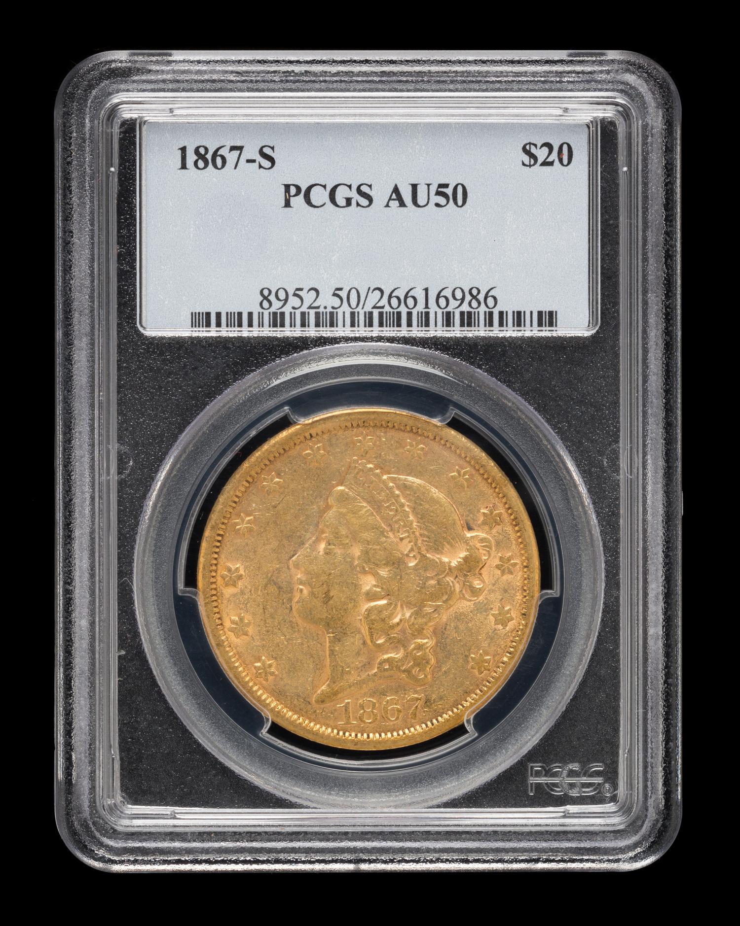 A United States 1867-S Liberty Head $20 Gold Coin