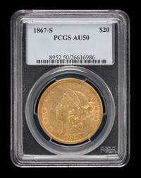 A United States 1867-S Liberty Head $20 Gold Coin