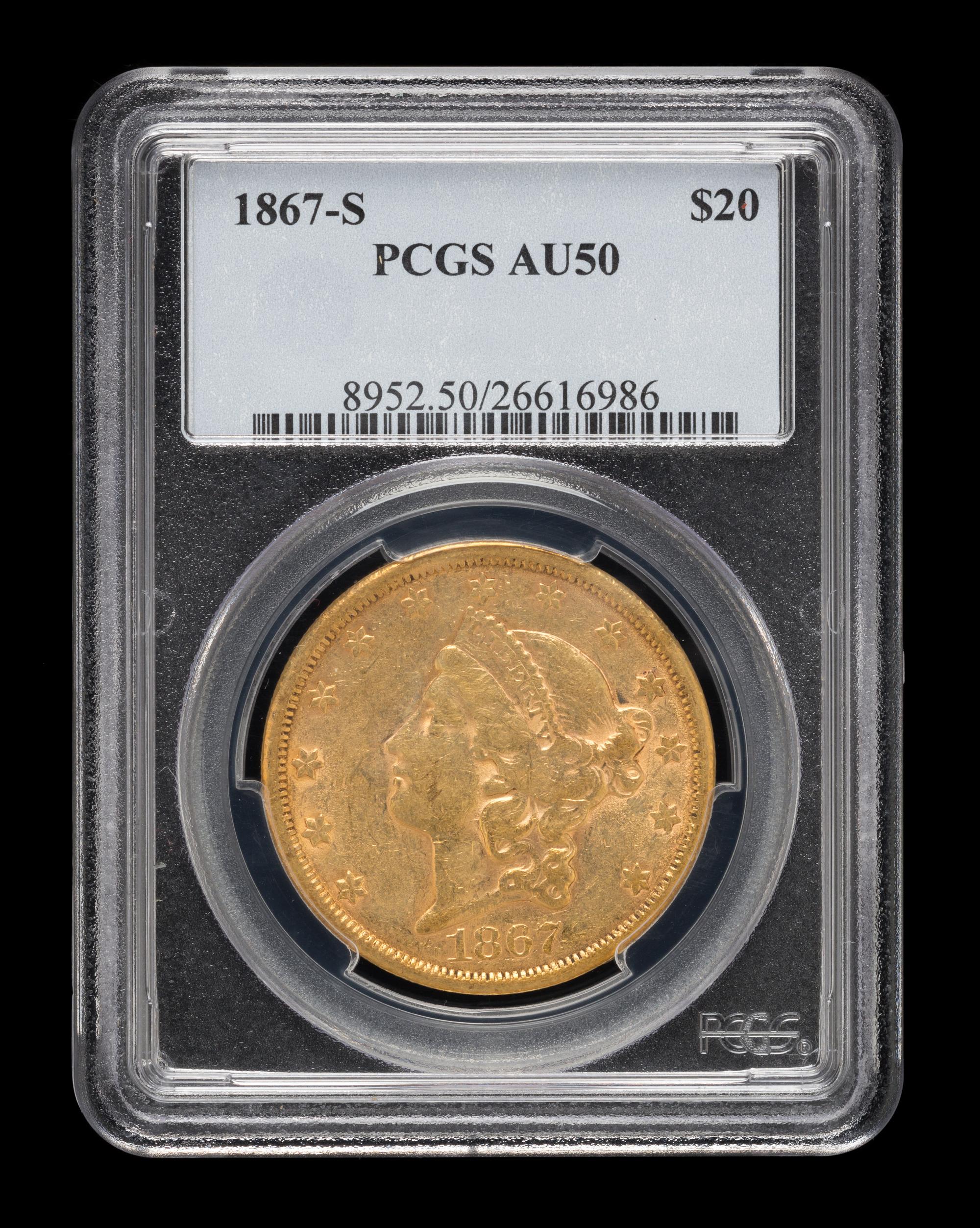 A United States 1867-S Liberty Head $20 Gold Coin