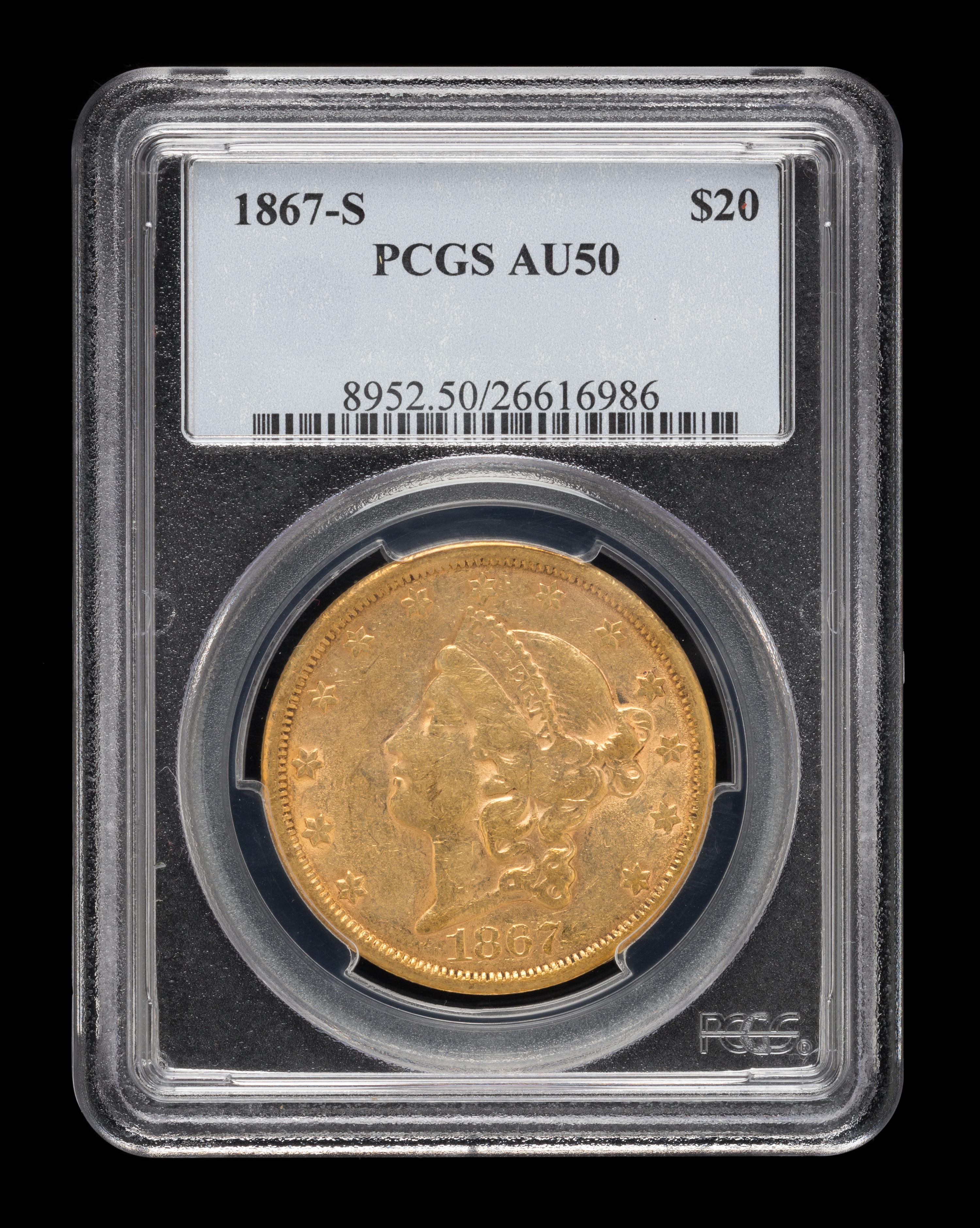 A United States 1867-S Liberty Head $20 Gold Coin