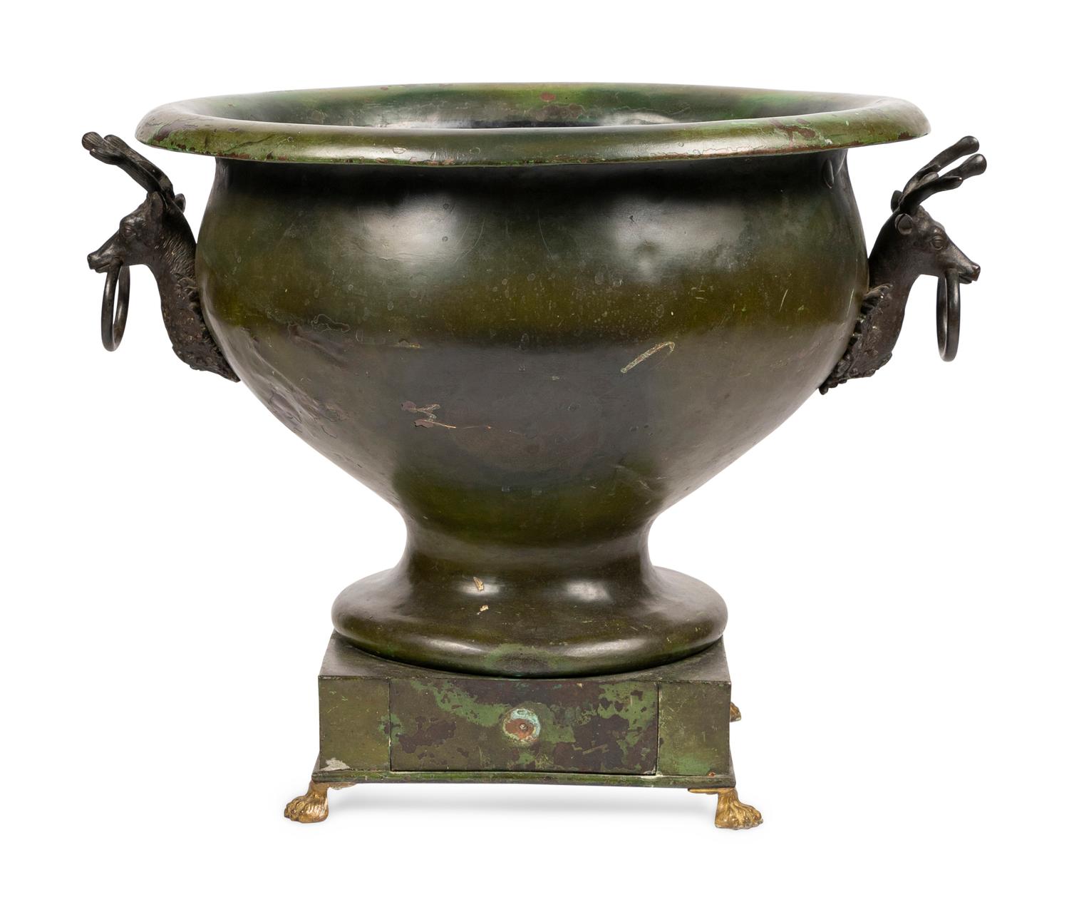 A Continental Green Tole Jardinière
