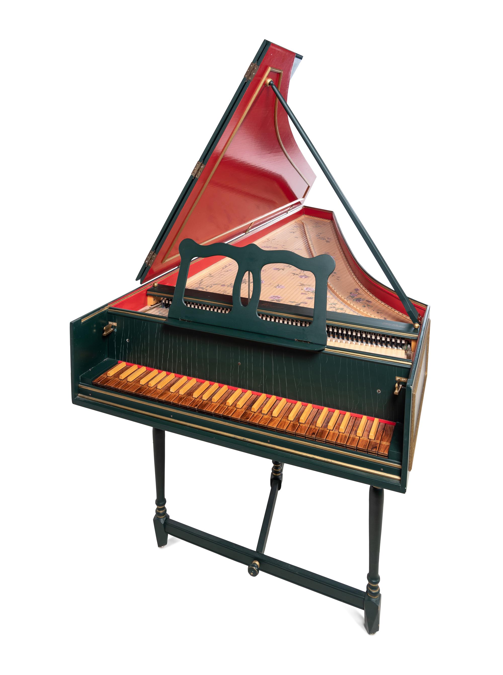 A Dutch Green Painted and Parcel Gilt Harpsichord