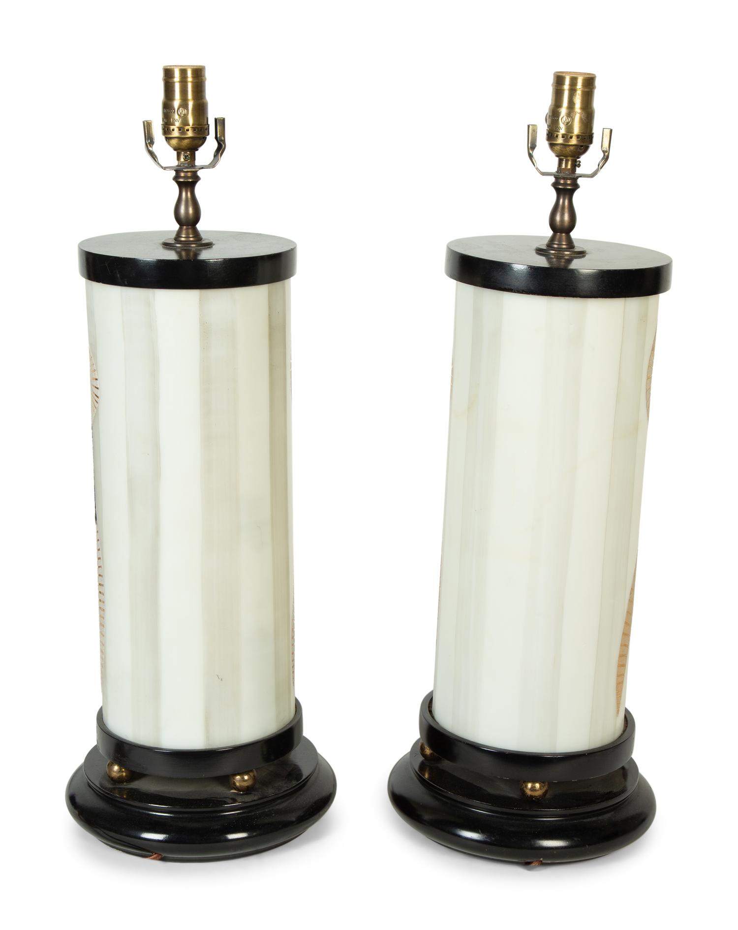 A Pair of Modernist Painted Glass Lamps