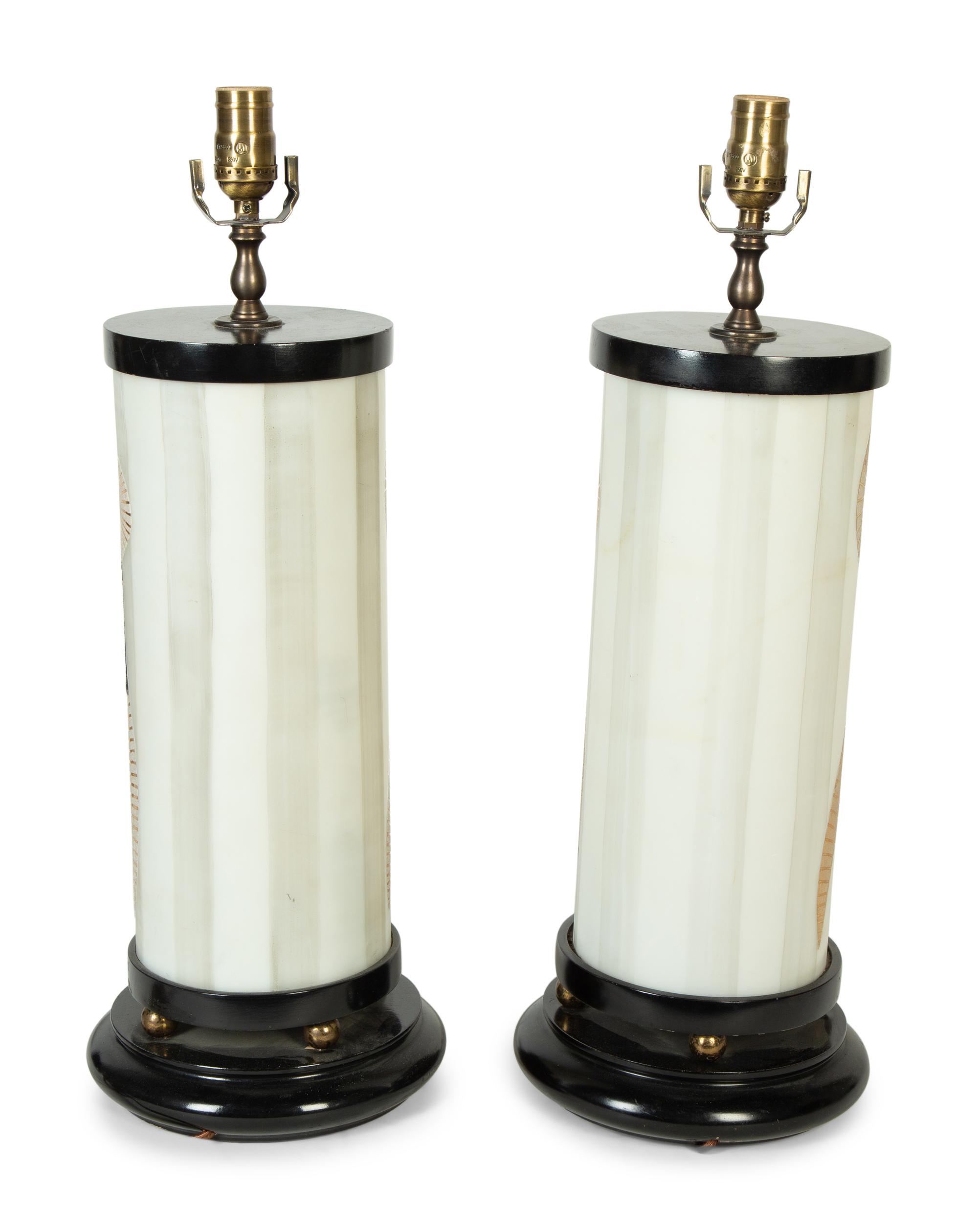 A Pair of Modernist Painted Glass Lamps