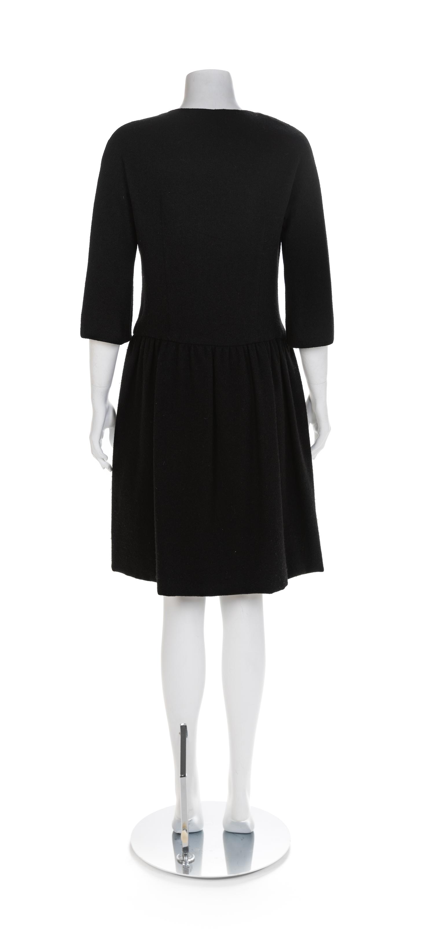 Norman Norell Black Wool 3/4 Sleeve Dress, 1960s