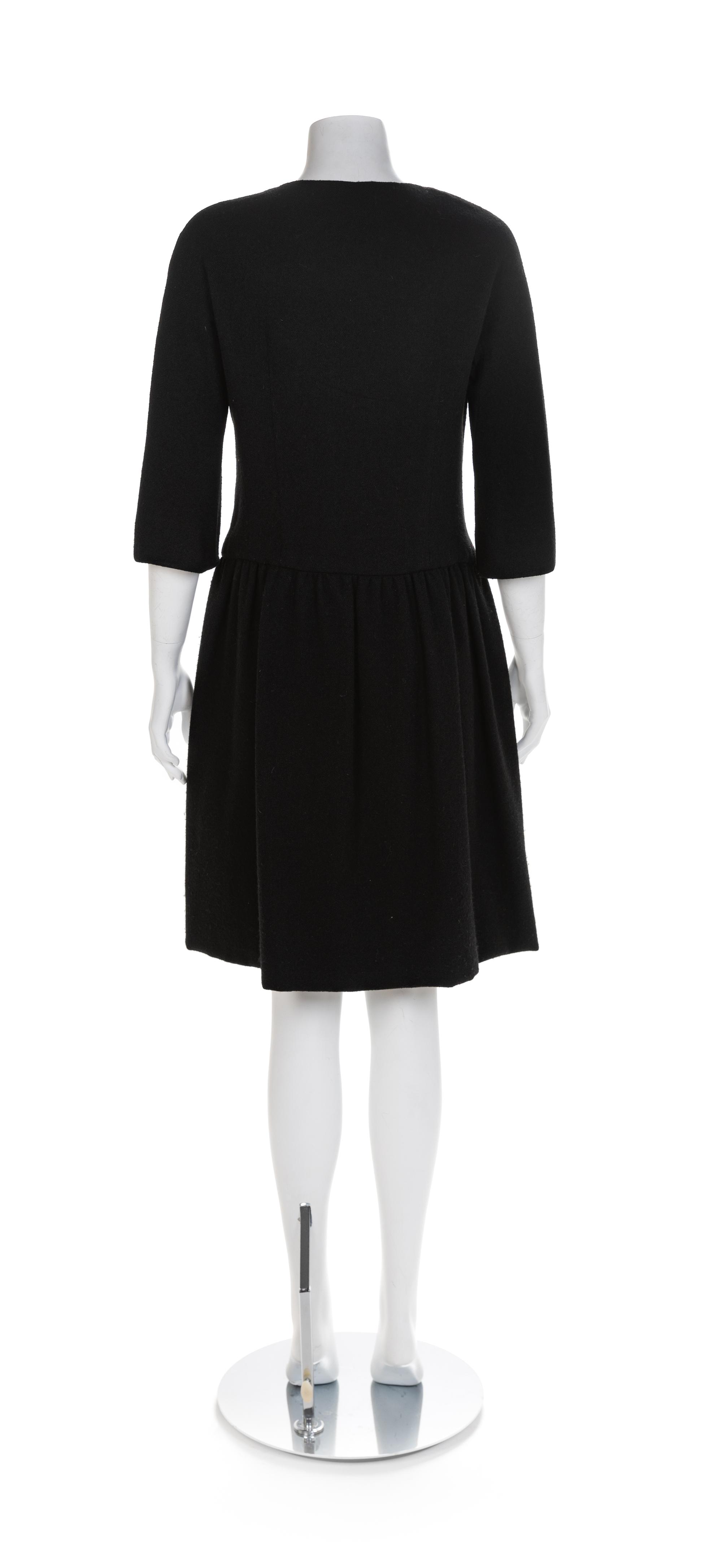 Norman Norell Black Wool 3/4 Sleeve Dress, 1960s