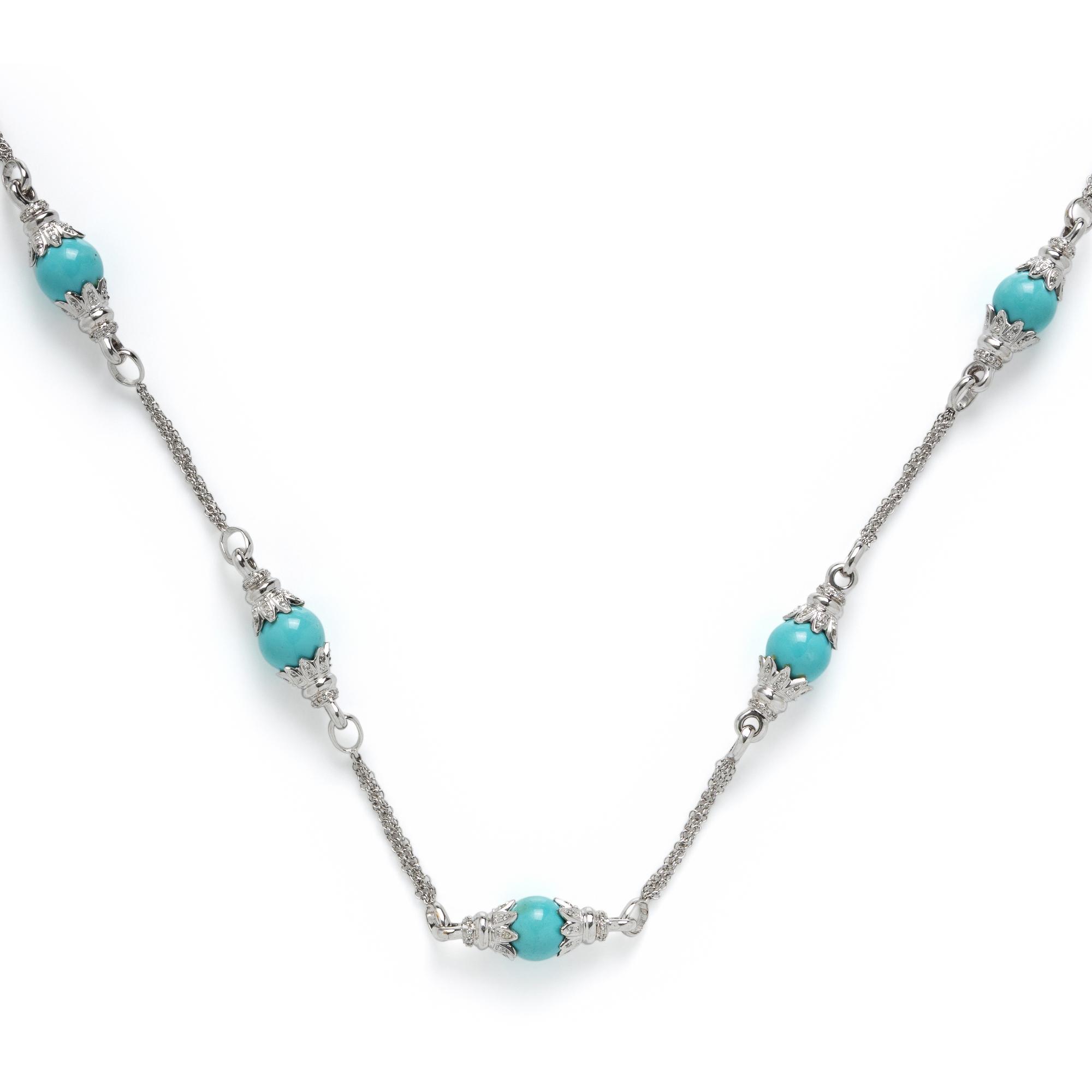 Turquoise, Diamond, and White Gold Necklace