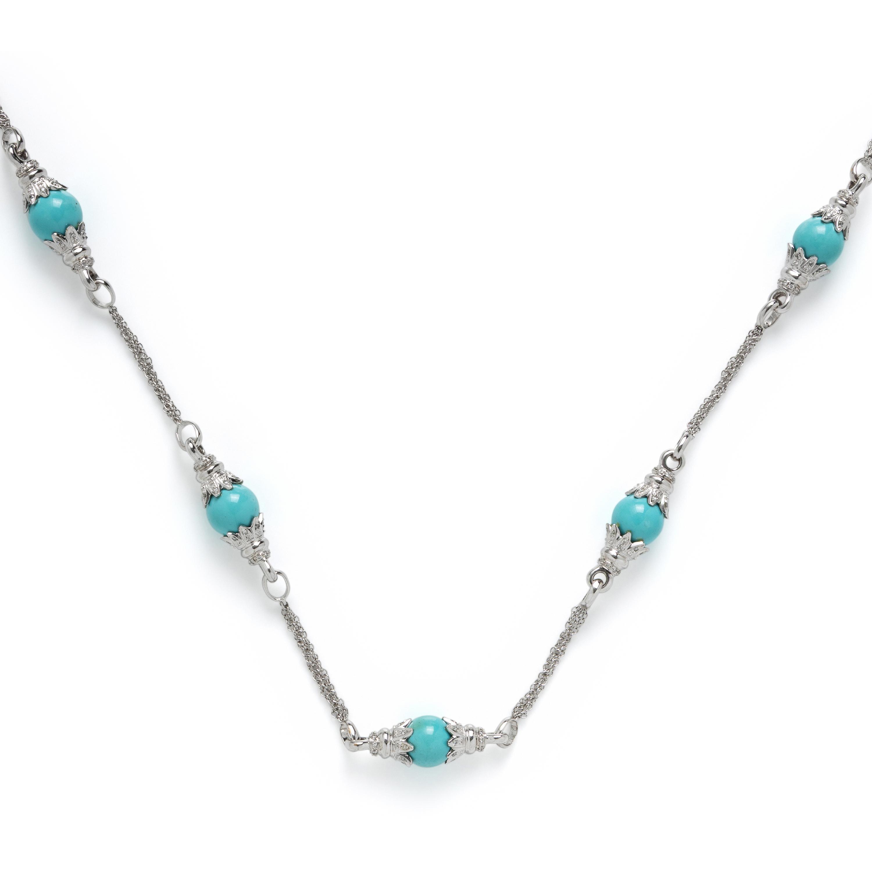 Turquoise, Diamond, and White Gold Necklace