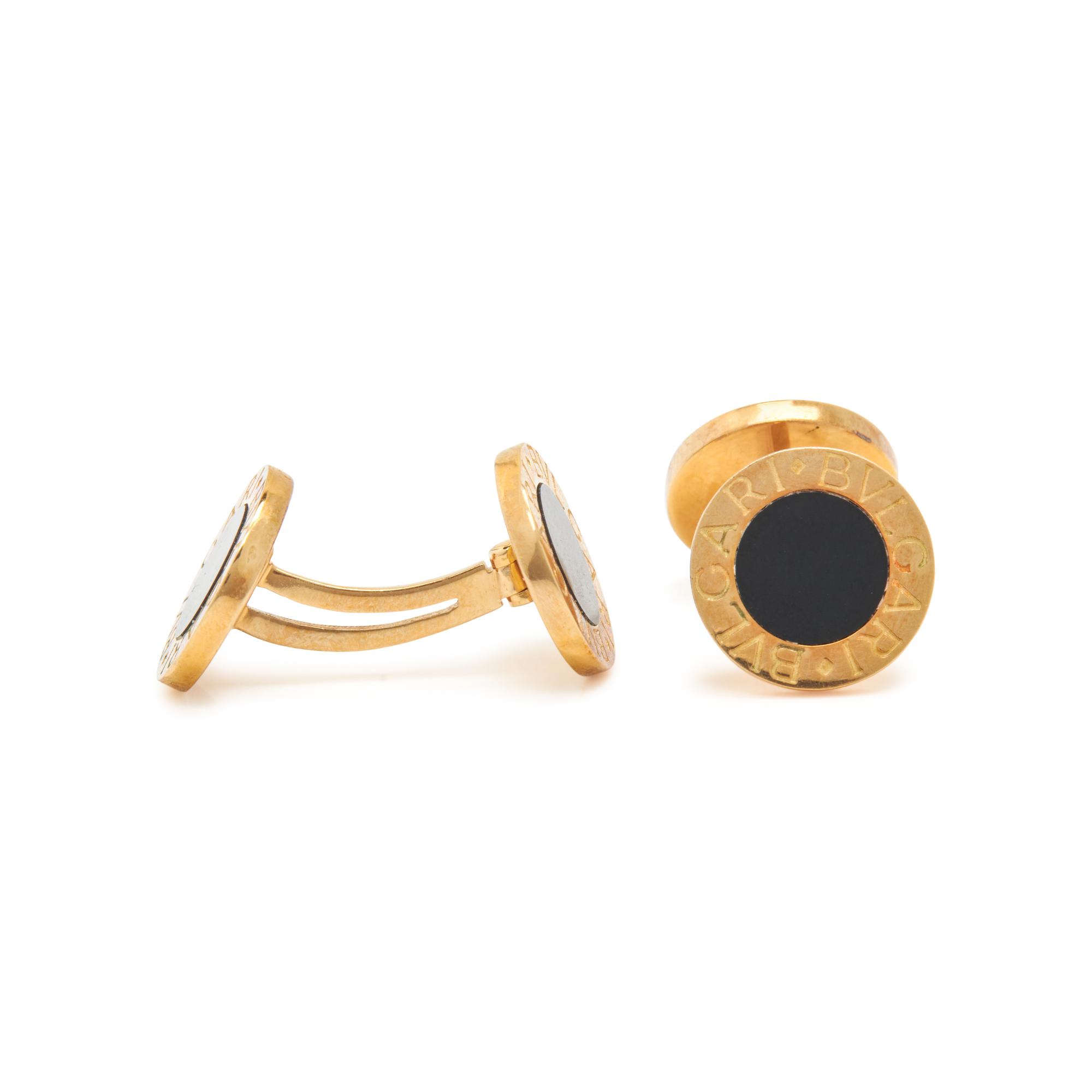 BULGARI, YELLOW GOLD AND ONYX 'BULGARI BULGARI' CUFFLINKS