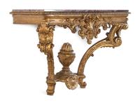 An Italian Carved Giltwood Marble-Top Console Table