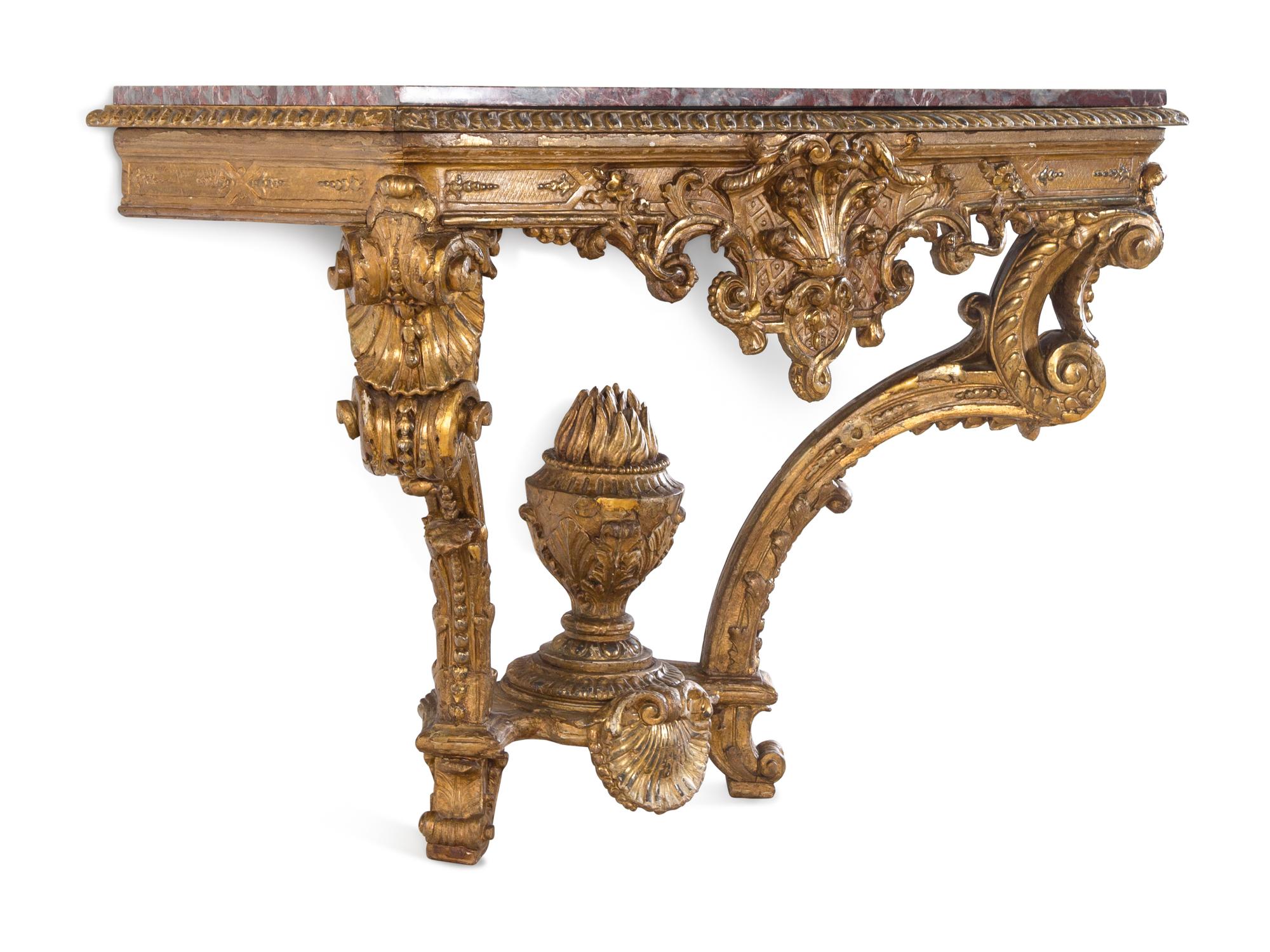An Italian Carved Giltwood Marble-Top Console Table