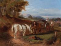 William Shayer, Senior, (British, 1788-1879), Figures and Horses in Landscape