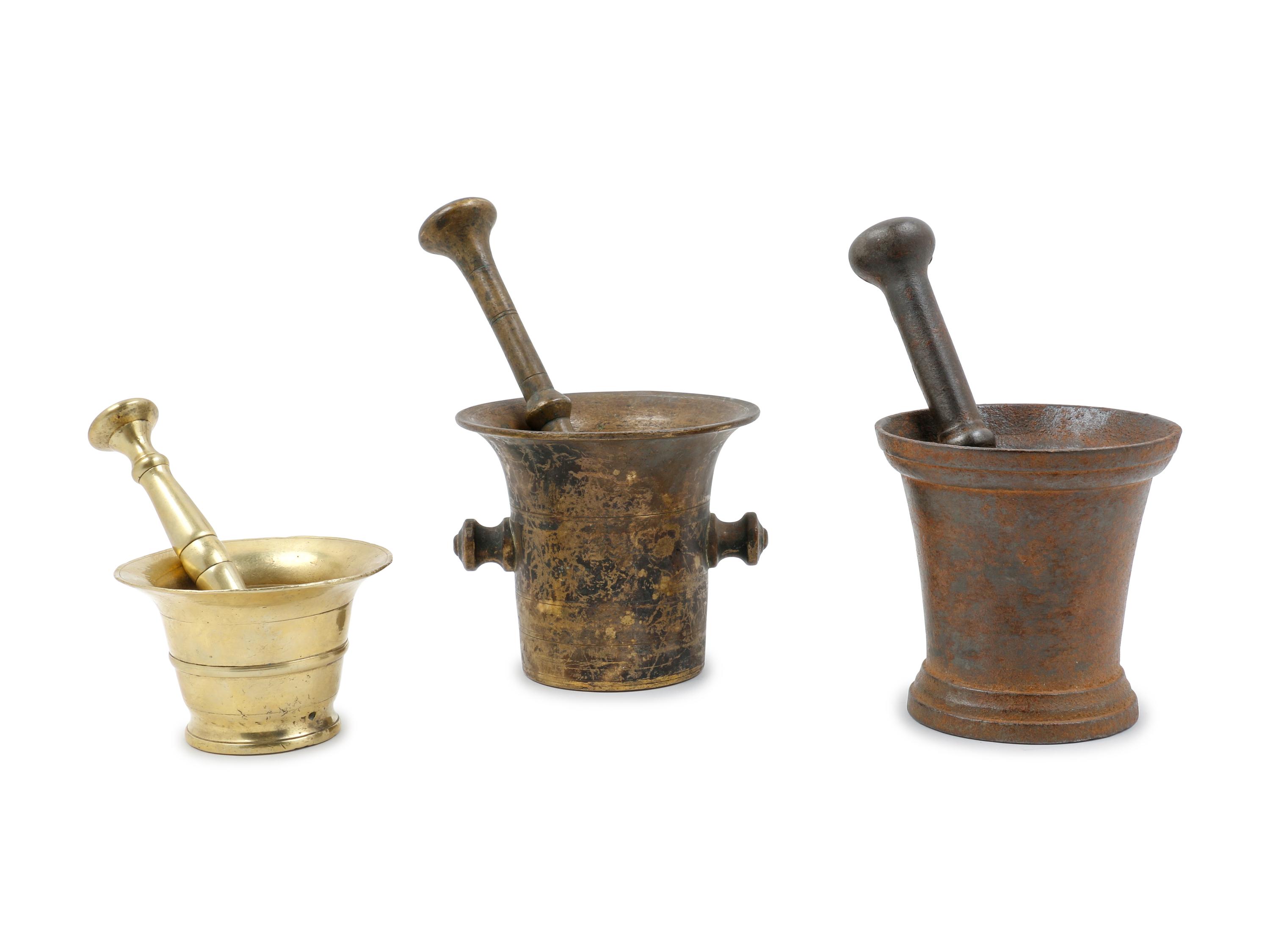 Three Metal Mortar and Pestles