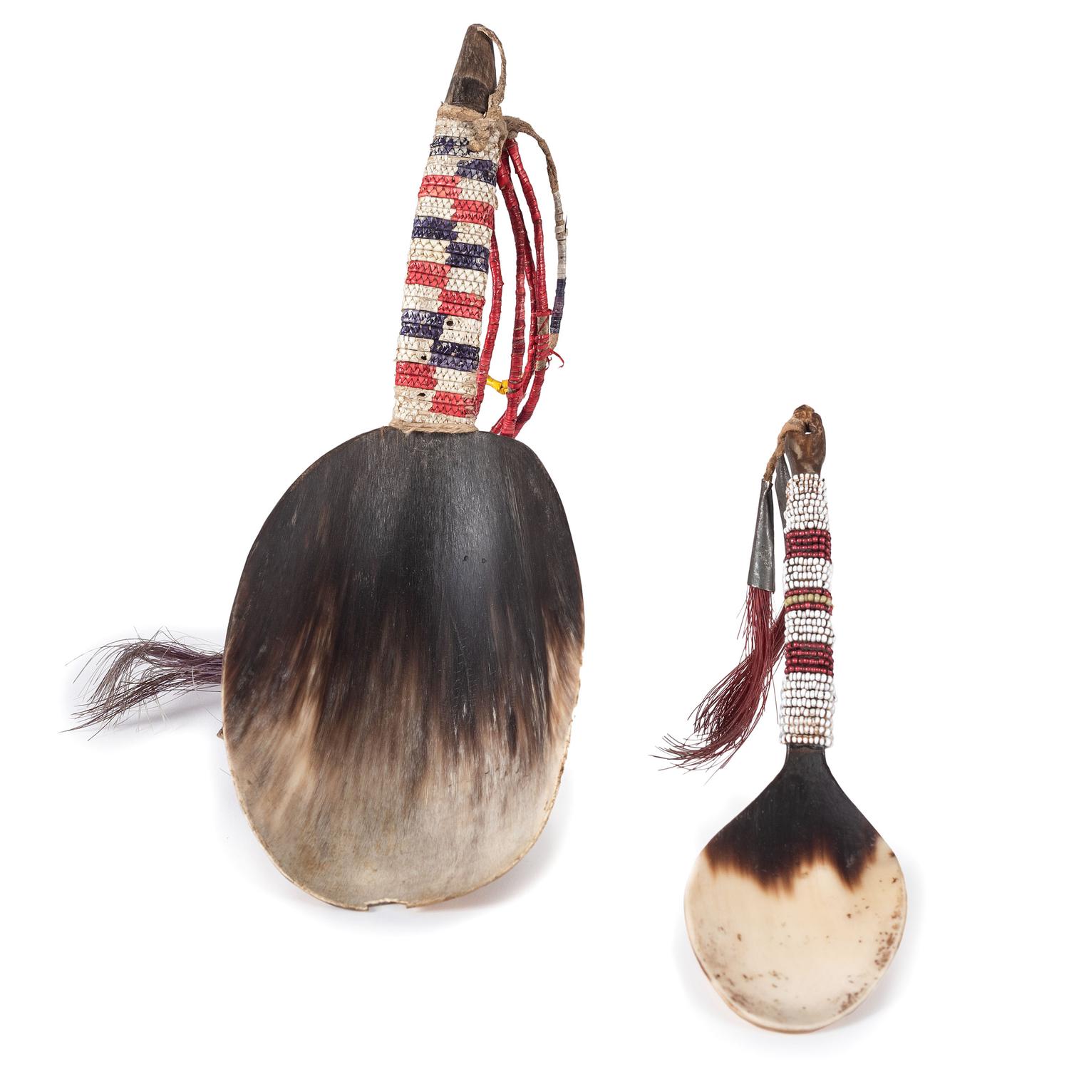 Plains Horn Spoons, with Quill and Bead Wrapped Handles