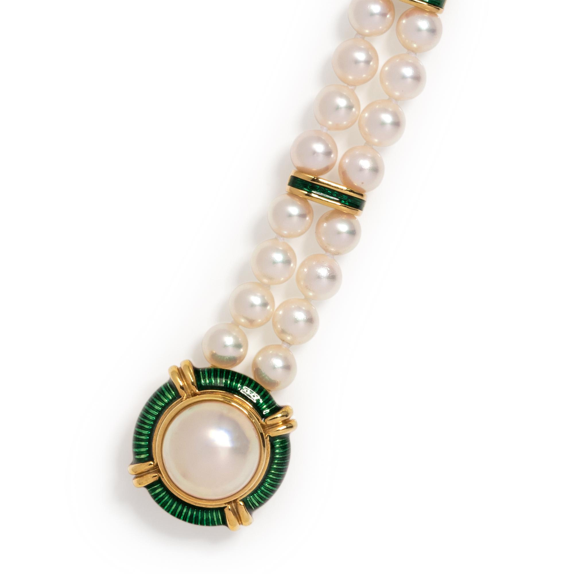 CULTURED PEARL AND ENAMEL BRACELET