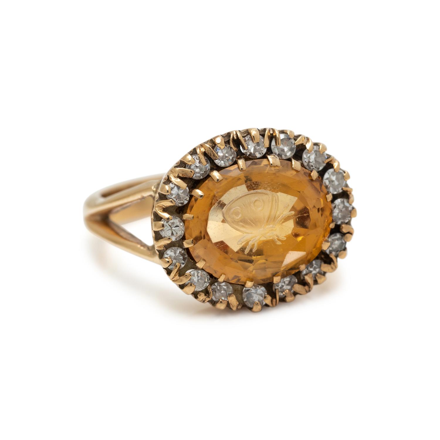 TOPAZ INTAGLIO AND DIAMOND RING