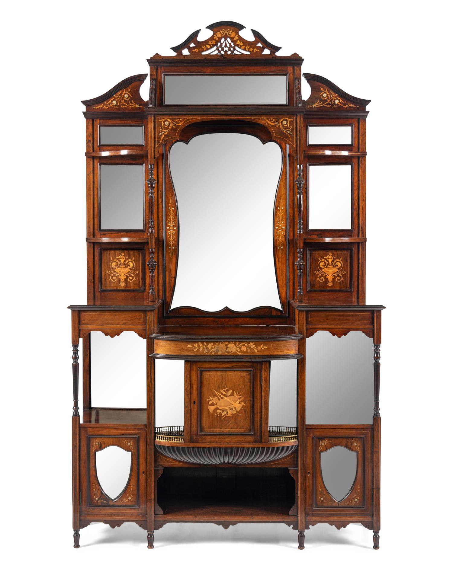 An Edwardian Part-Ebonized Rosewood and Marquetry Cabinet