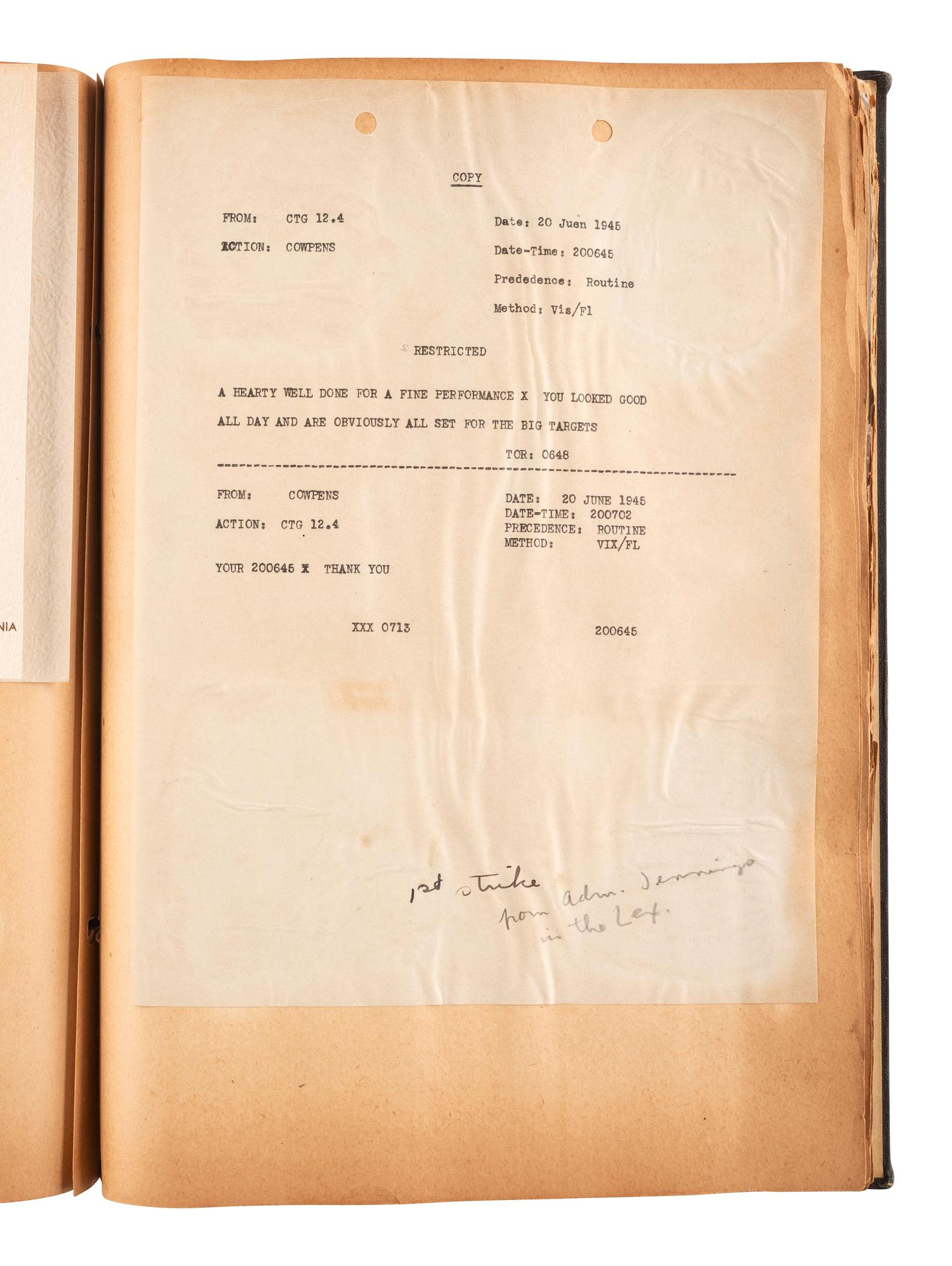 [WORLD WAR II]. Detailed scrapbook of Lieutenant Commander Charles Mason Melhorn, Torpedo Squadron 50.