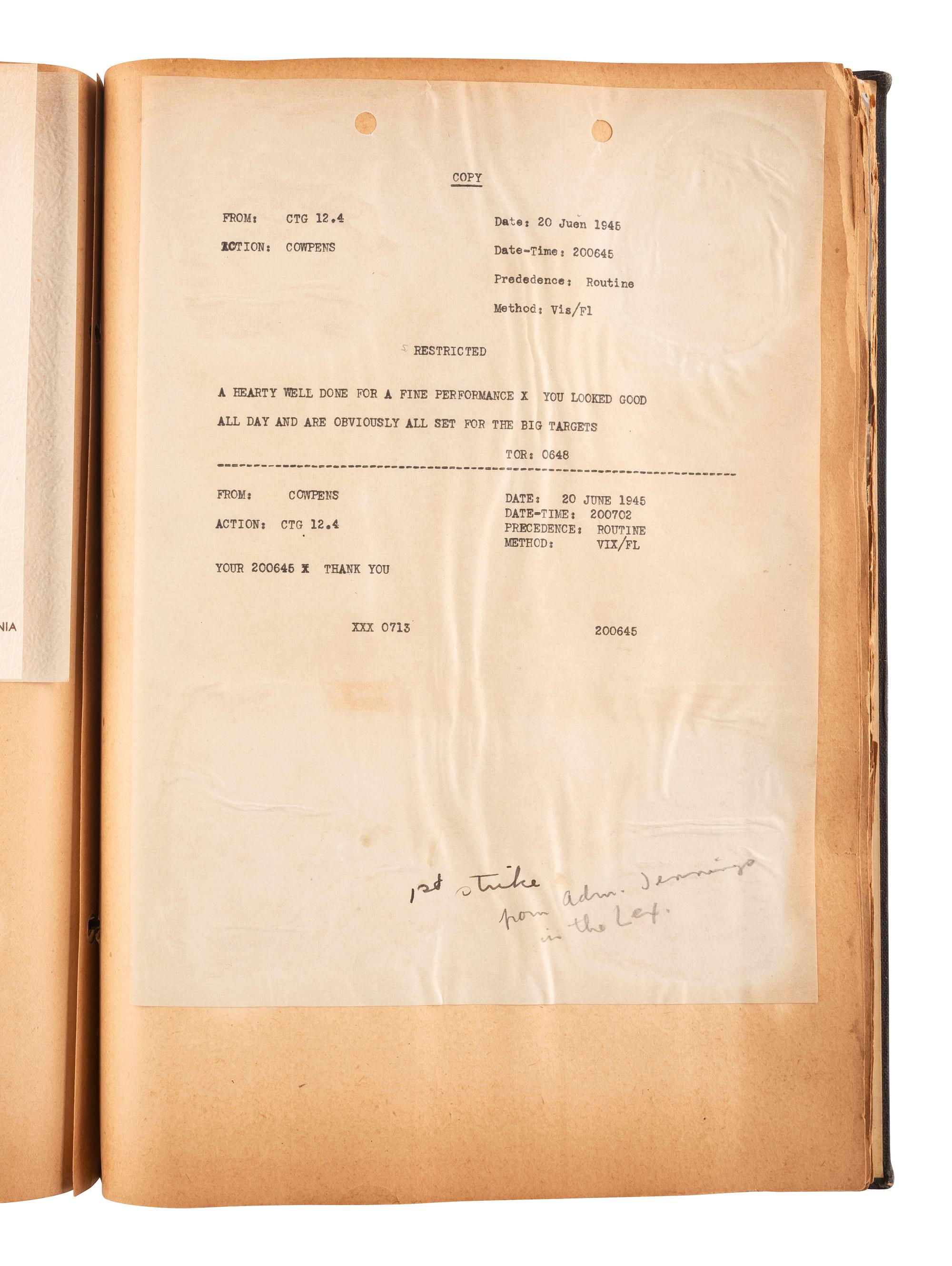 [WORLD WAR II]. Detailed scrapbook of Lieutenant Commander Charles Mason Melhorn, Torpedo Squadron 50.