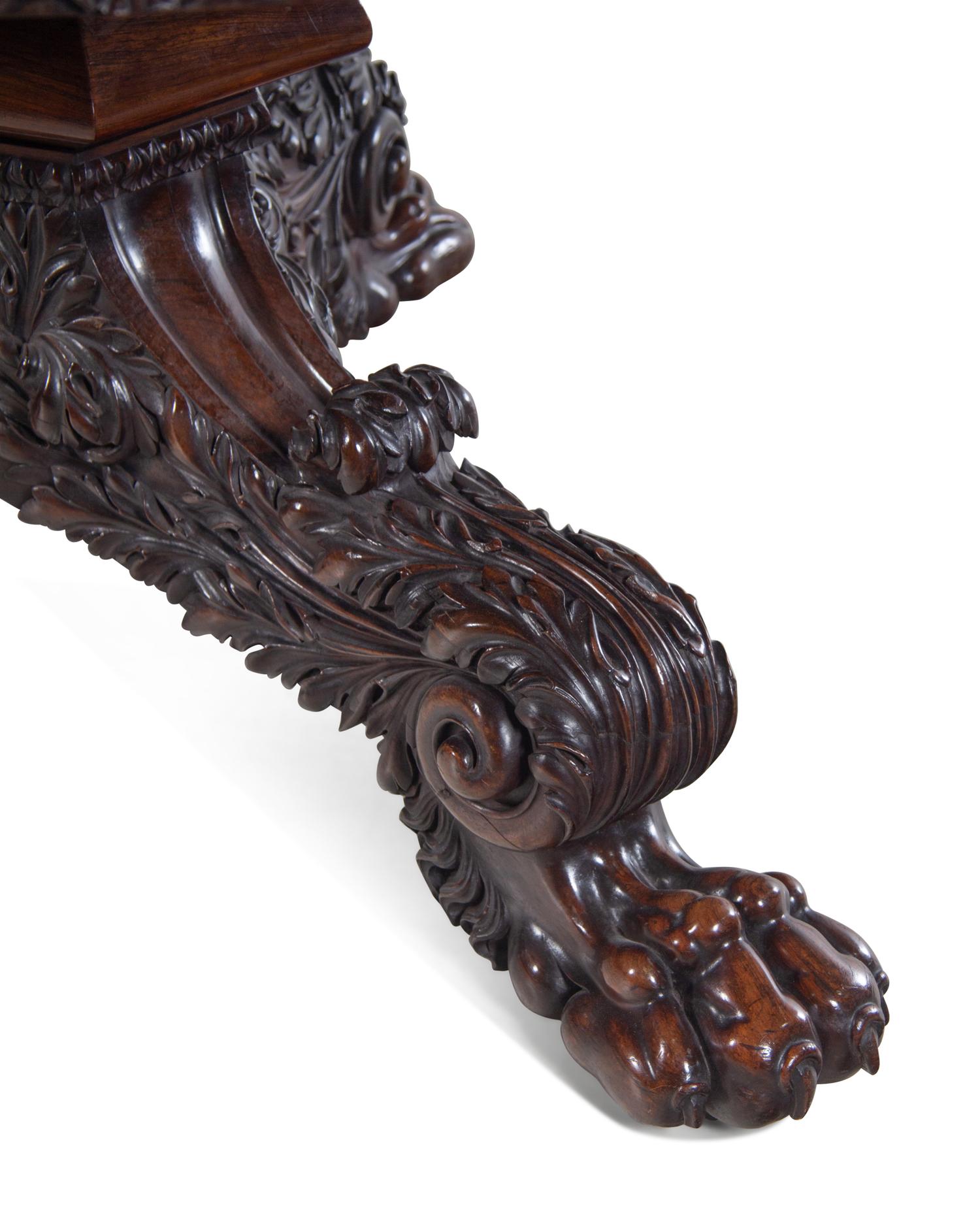A George IV Brass Inlaid Rosewood and Walnut Flip-Top Dining Table