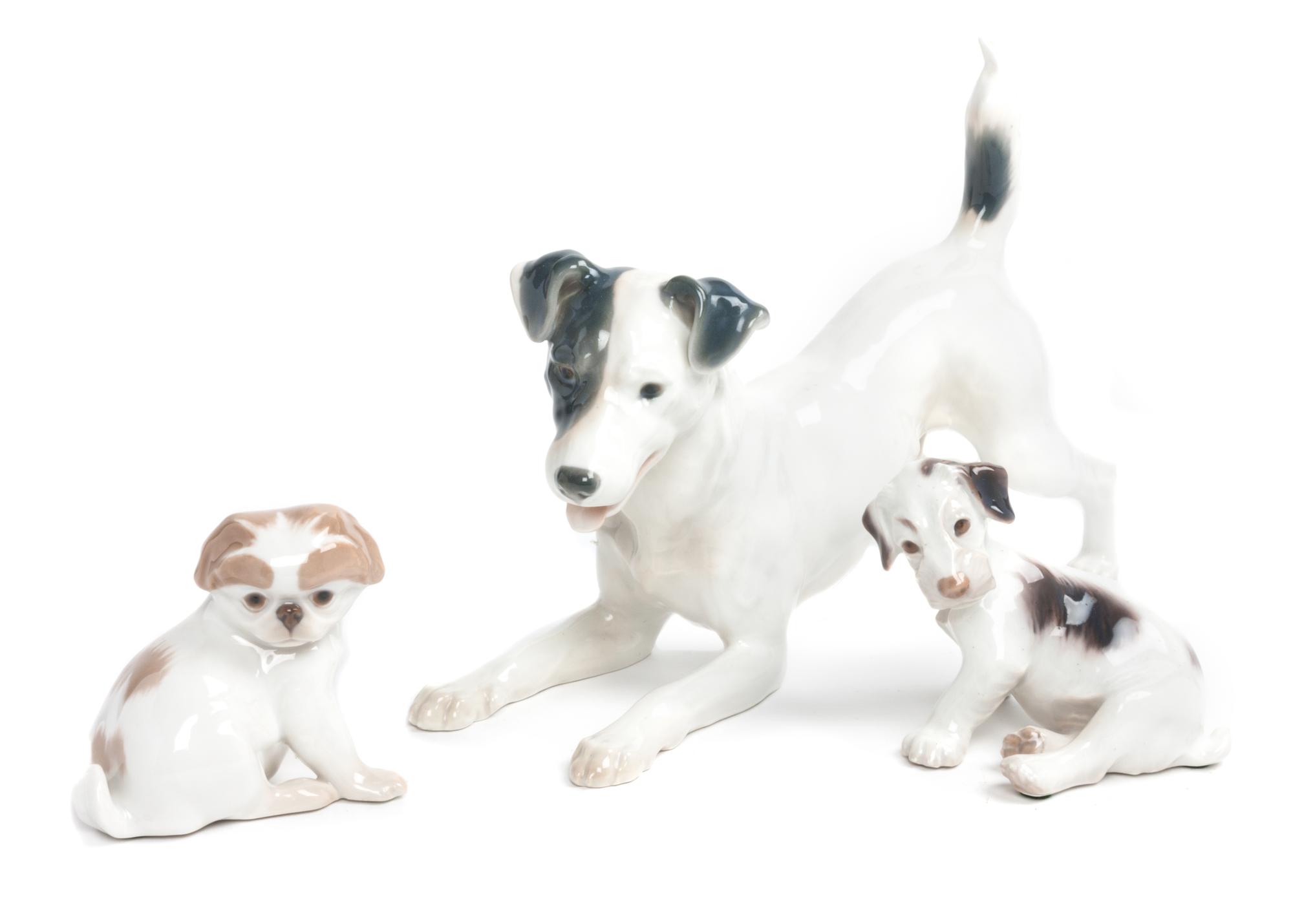 Three Bing & Grondahl Porcelain Dogs Width of widest 12 inches. — 20TH CENTURY