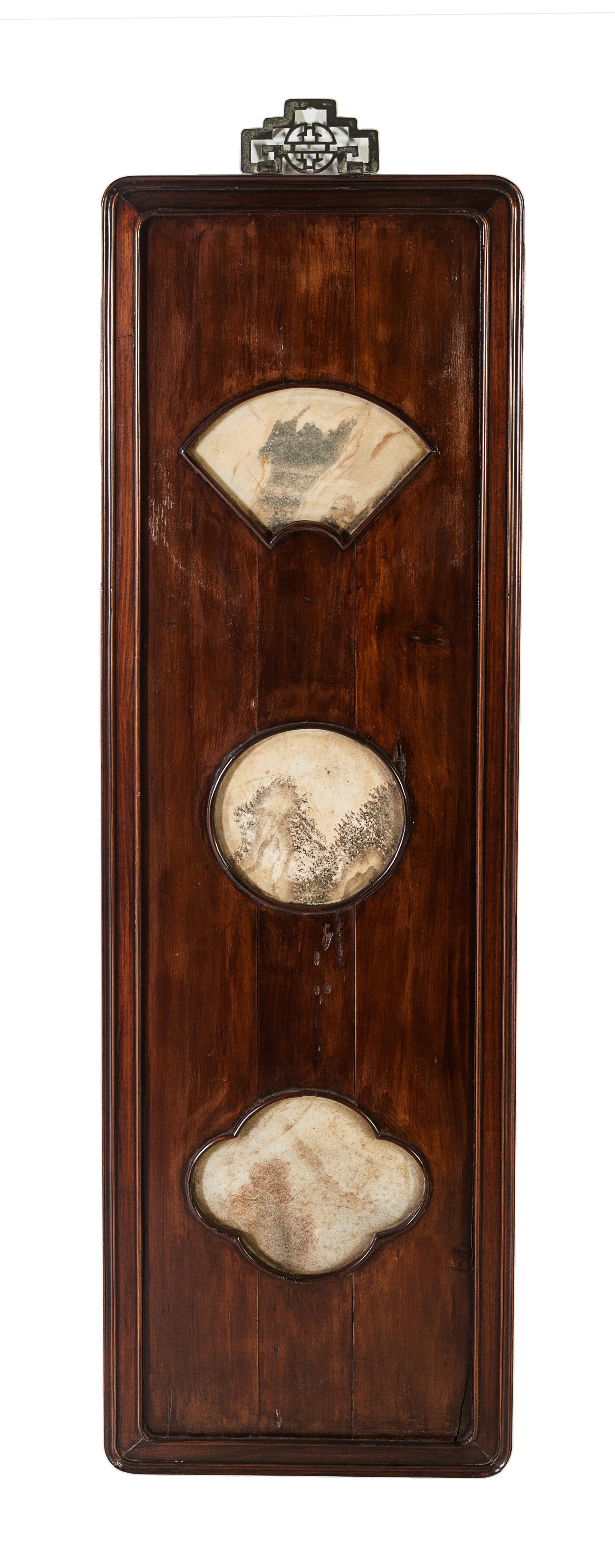 A Set of Four Marble Inset Hongmu Wall Panels