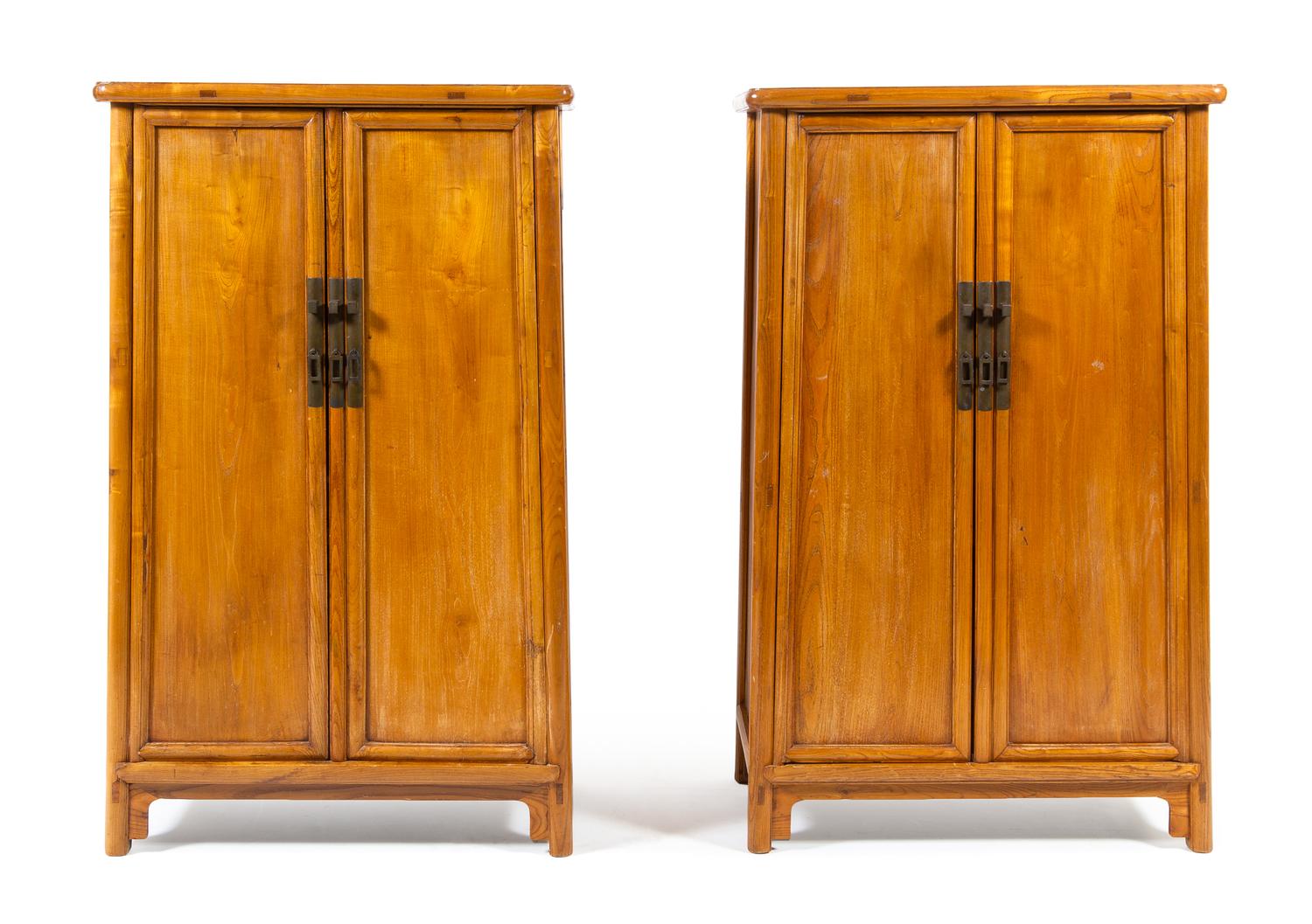A Pair of Chinese Hardwood Storage Cabinets, Yuanjiaogui, and A Pair of Chinese Hardwood Side Stands Height 71 x width 36 x depth 19 1/ — 19TH CENTURY