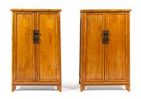 A Pair of Chinese Hardwood Storage Cabinets, Yuanjiaogui, and A Pair of Chinese Hardwood Side Stands Height 71 x width 36 x depth 19 1/ — 19TH CENTURY