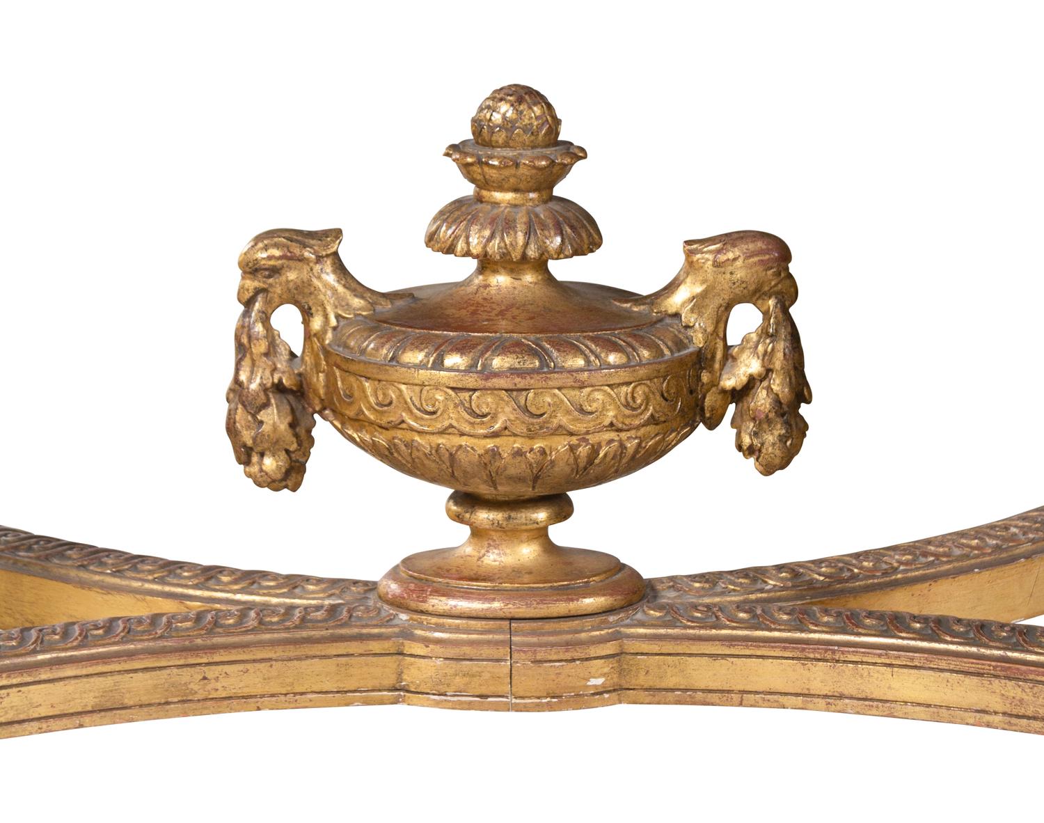 A Pair of Louis XVI Style Giltwood Marble-Top Console Tables