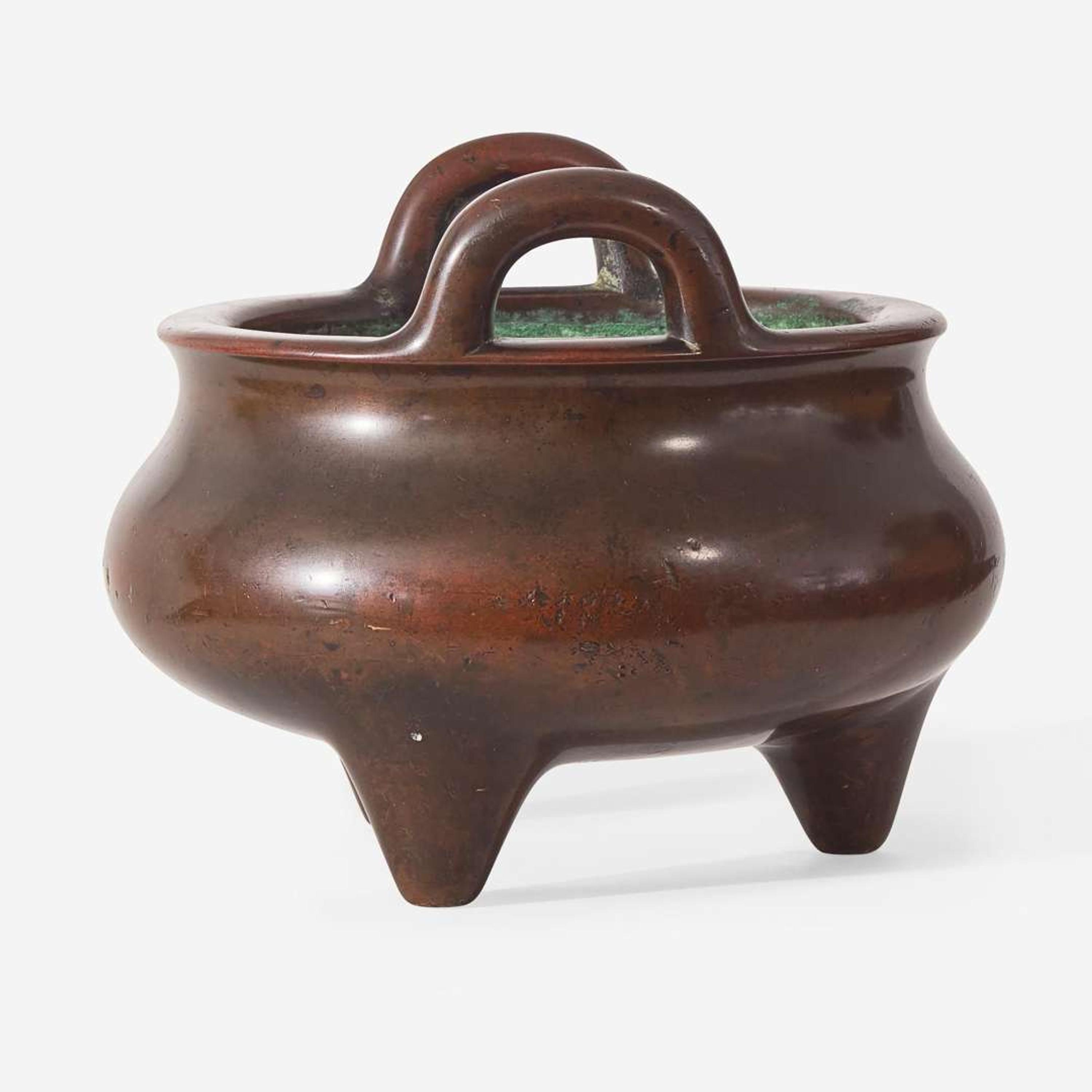 A Chinese patinated bronze tripod censer 铜香炉一颗 Xuande mark, 18th century or earlier ??? ???????