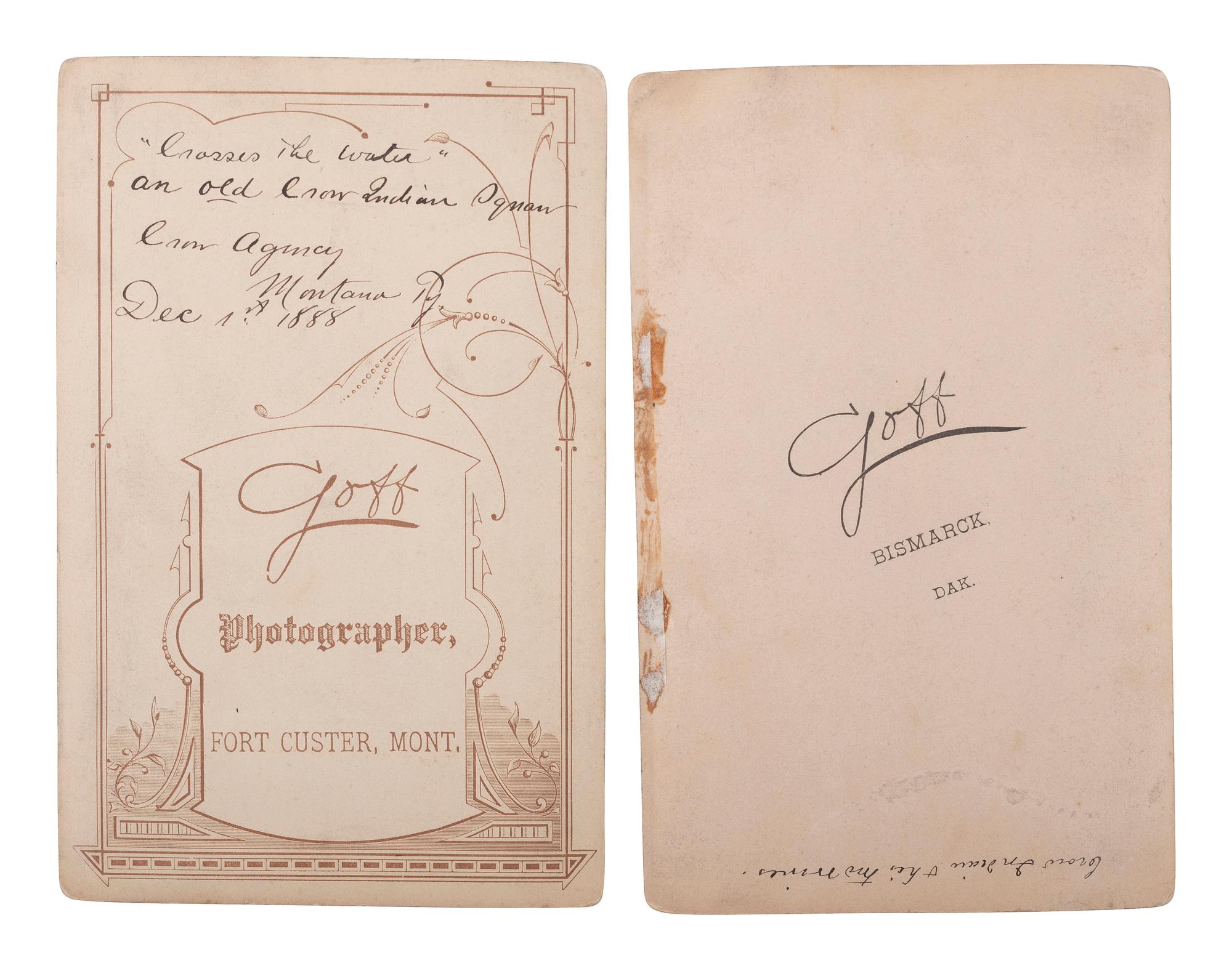 [NATIVE AMERICANS]. GOFF, Orlando S. (1843-1916), photographer. Two cabinet cards of Crow Indians.