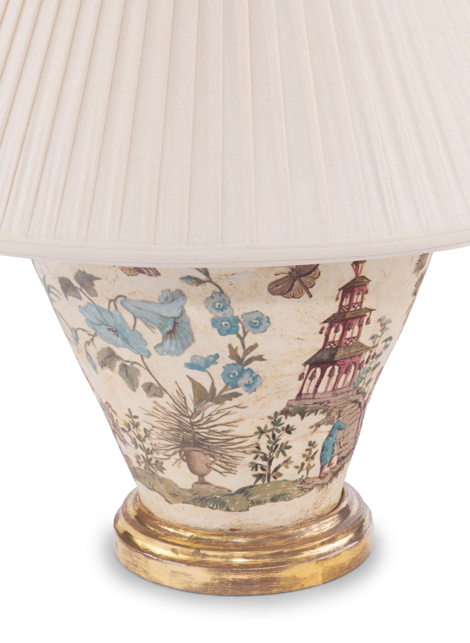 A Decoupaged Composition and Giltwood Table Lamp